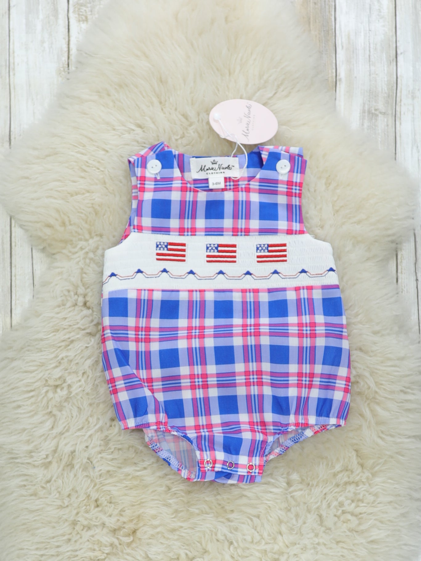 Flag Smocked Plaid Romper - Marie Nicole Clothing