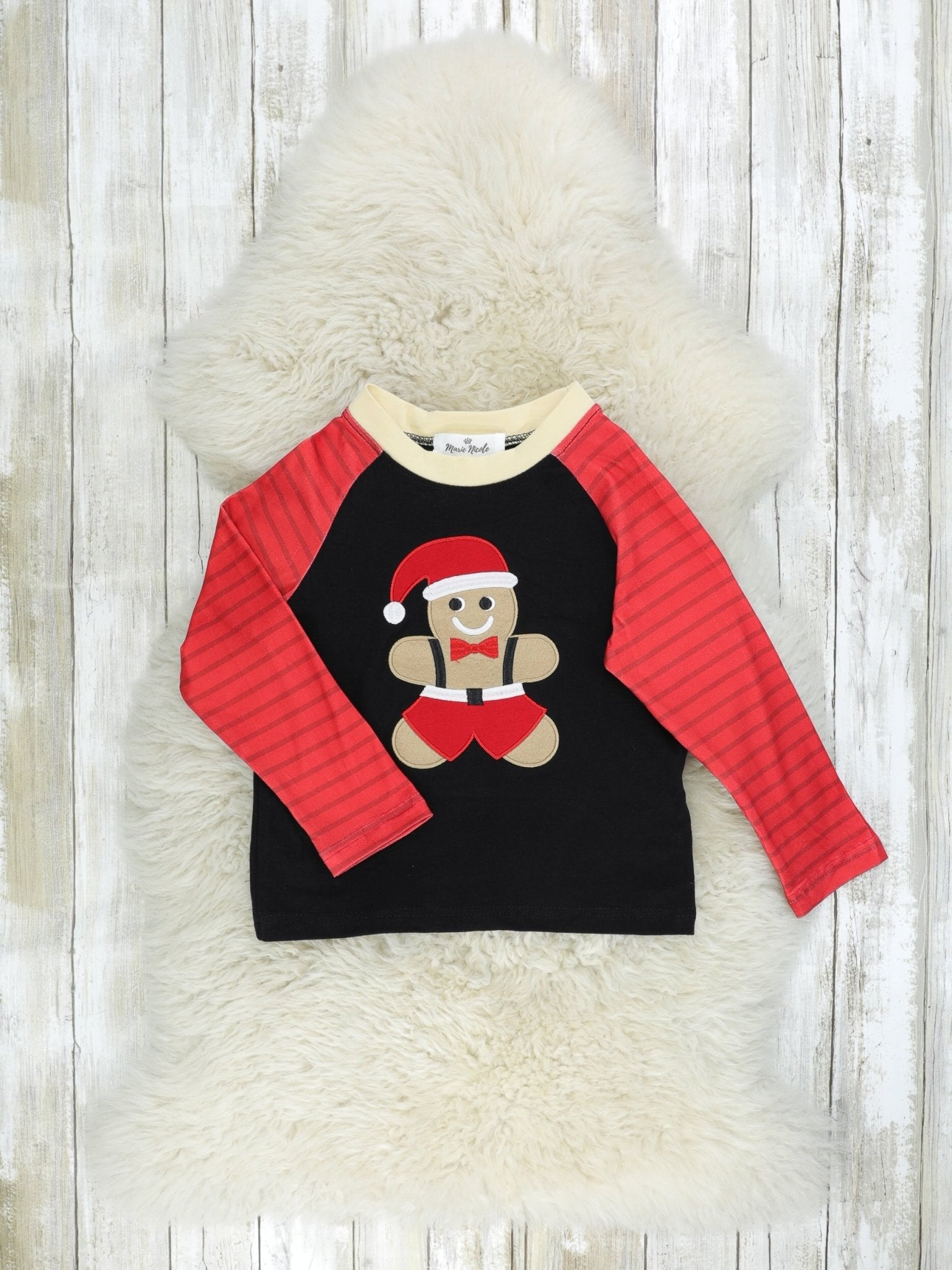 Red Striped Gingerbread Raglan Shirt - Marie Nicole Clothing