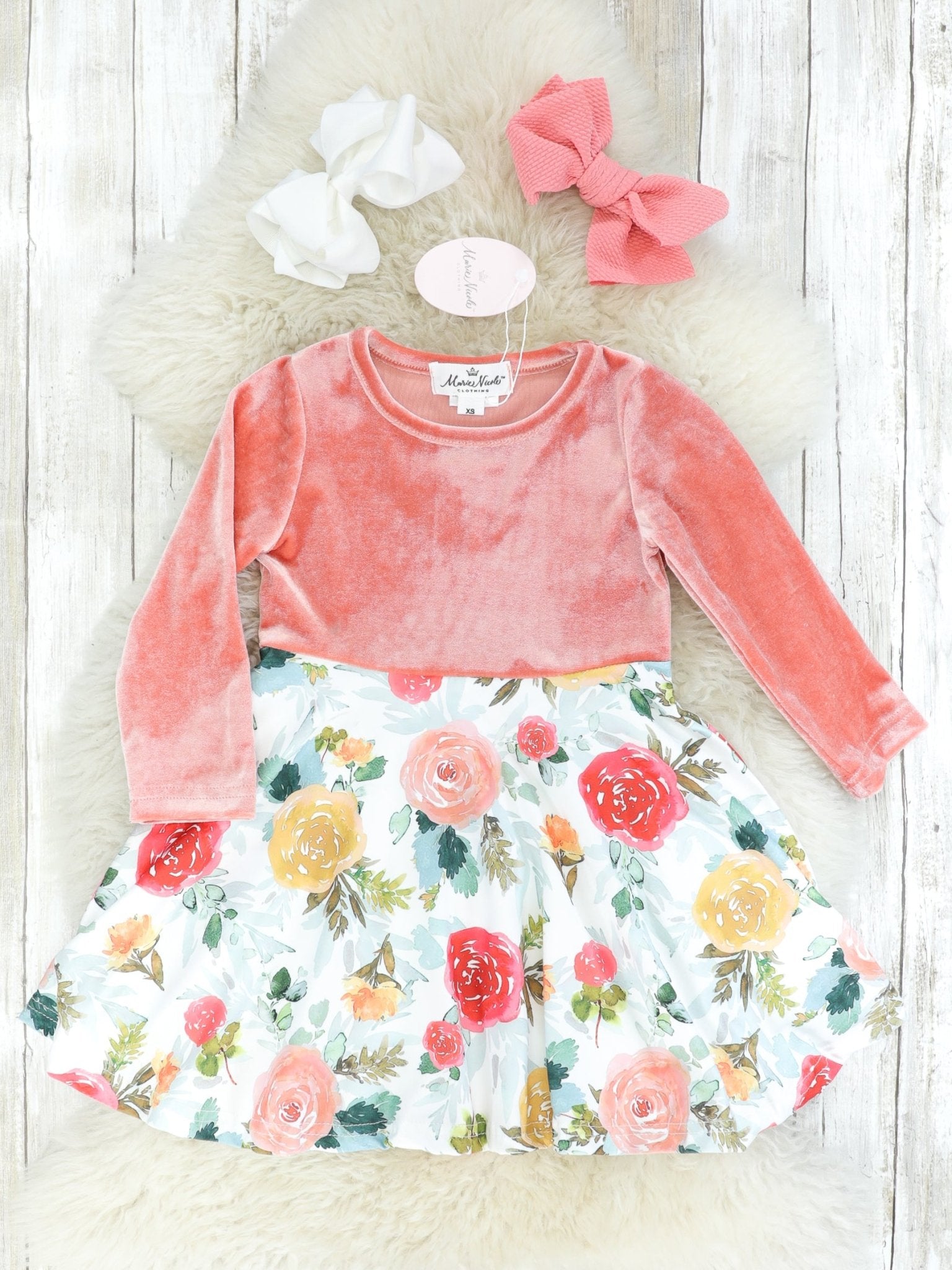 Pink Velvet Rose Swing Dress - Marie Nicole Clothing