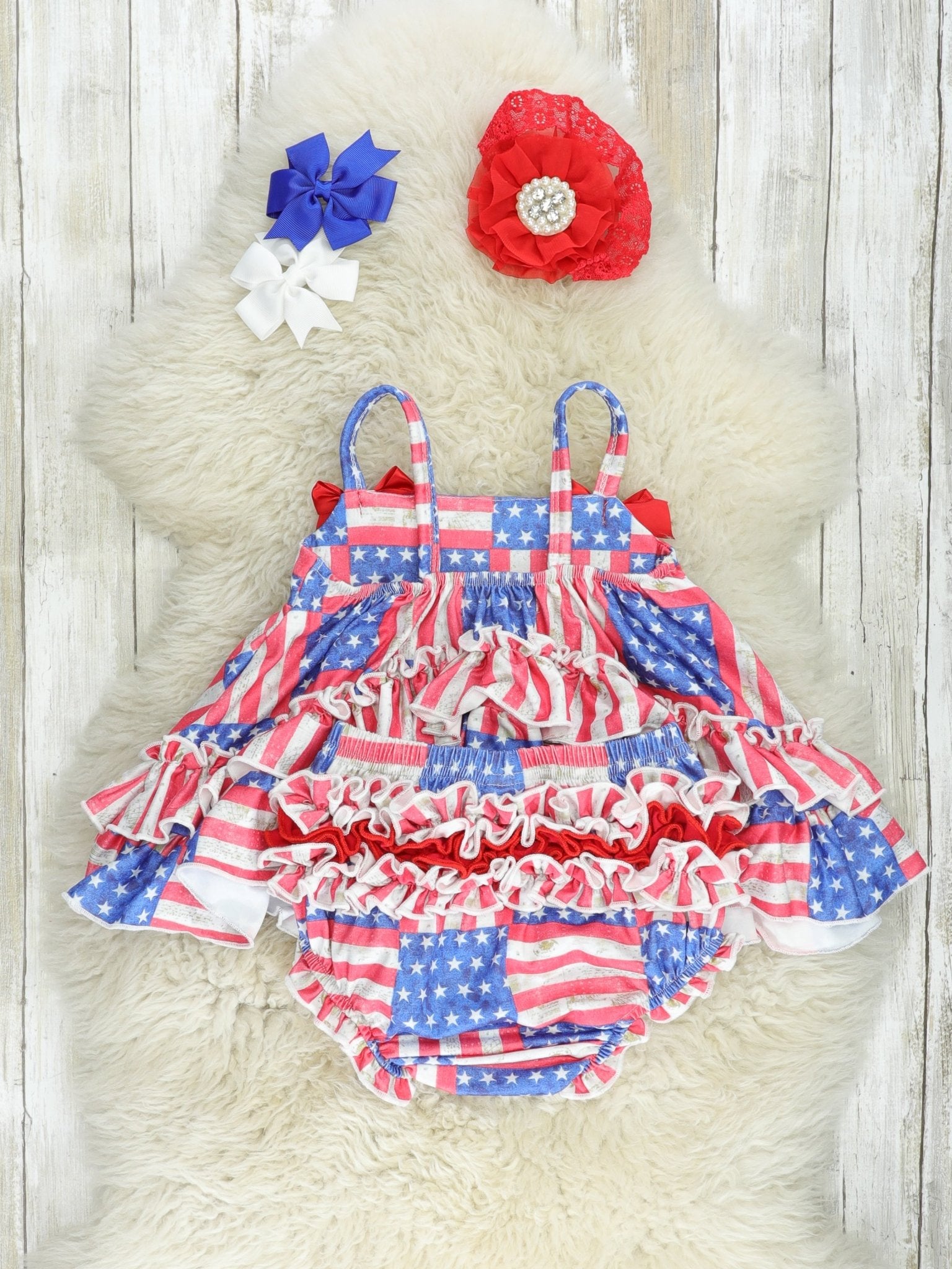American Flag Swing Top & Ruffle Bloomers Outfit - Marie Nicole Clothing