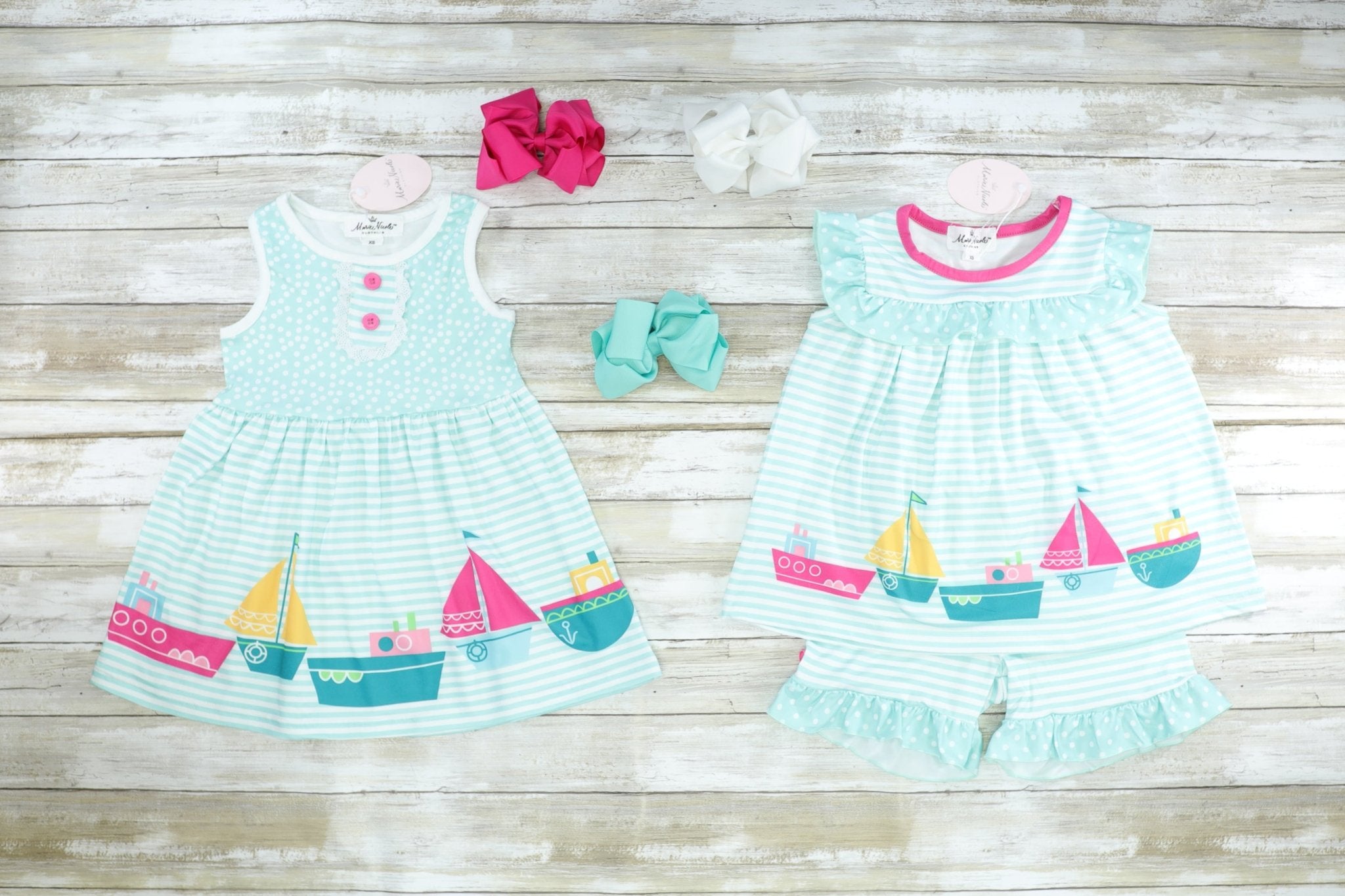 Mint Striped Boat Dress - Marie Nicole Clothing