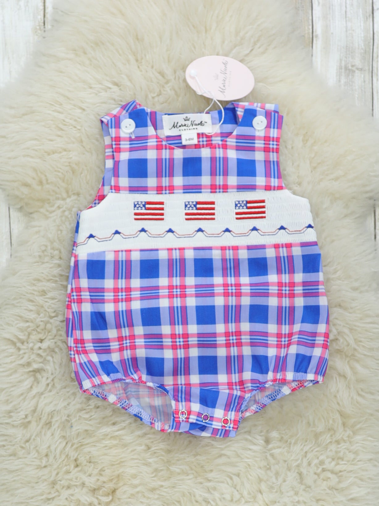 Flag Smocked Plaid Romper - Marie Nicole Clothing