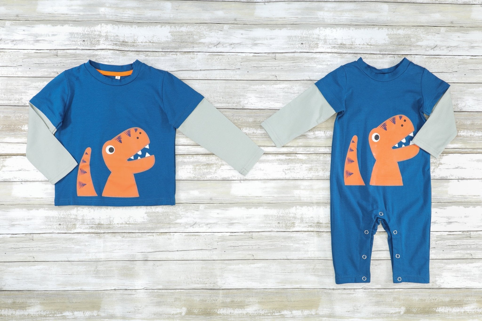 Navy & Orange T - Rex Layered Shirt - Marie Nicole Clothing