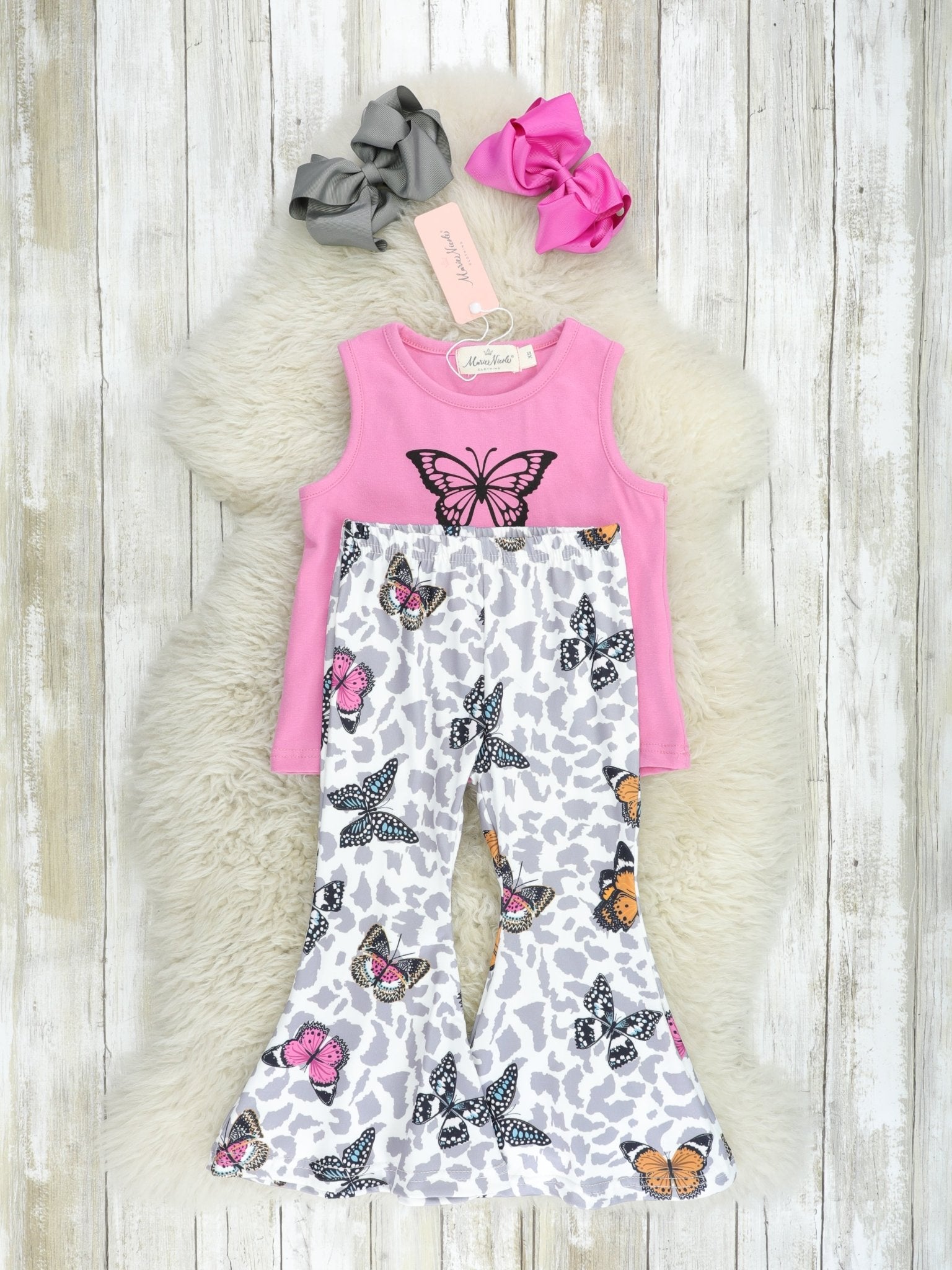 Fuchsia "She Flies" Butterfly Bell Bottom Outfit - Marie Nicole Clothing