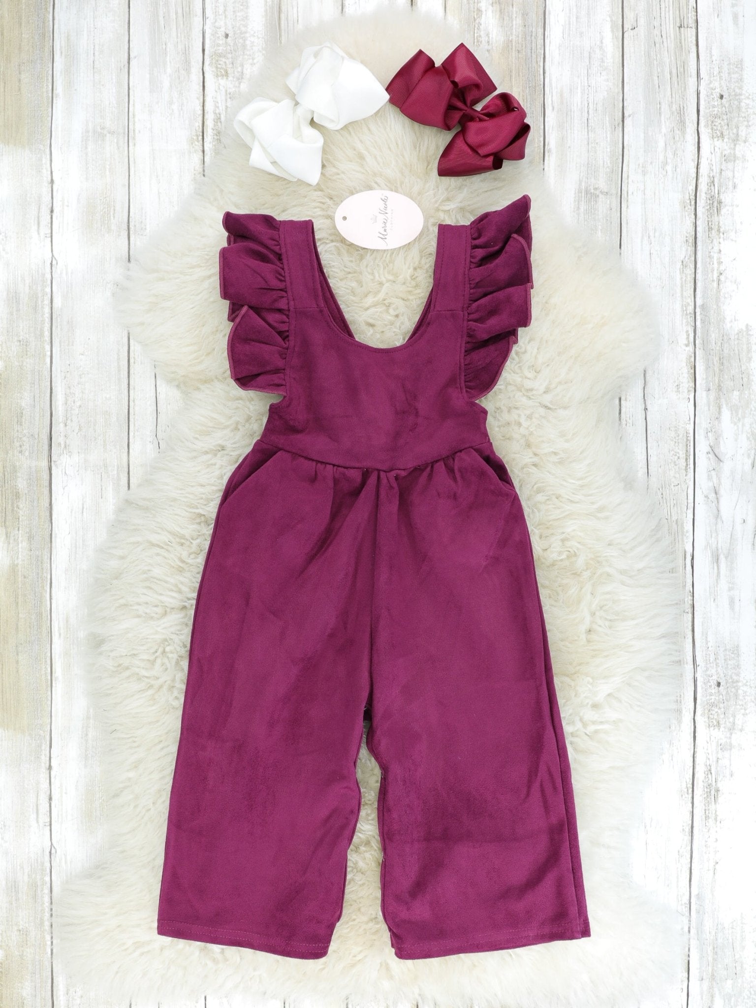 Suede Ruffle Cross Back Button Romper - Multiple Colors - Marie Nicole Clothing