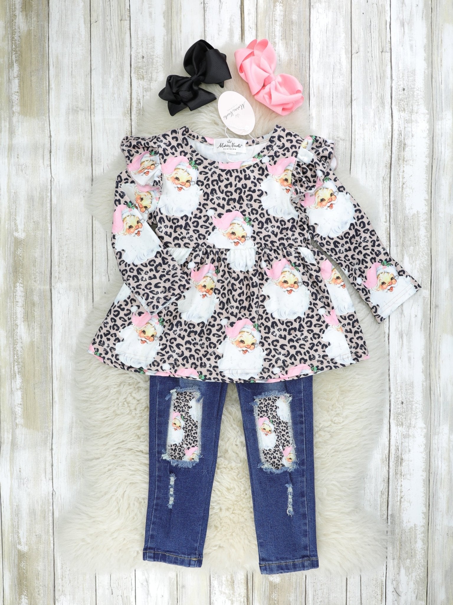 Leopard Santa Denim Outfit - Marie Nicole Clothing