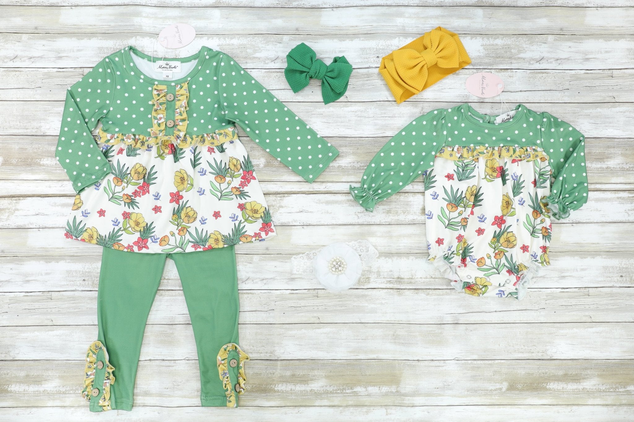 Olive Floral Long Sleeve Bubble Romper - Marie Nicole Clothing