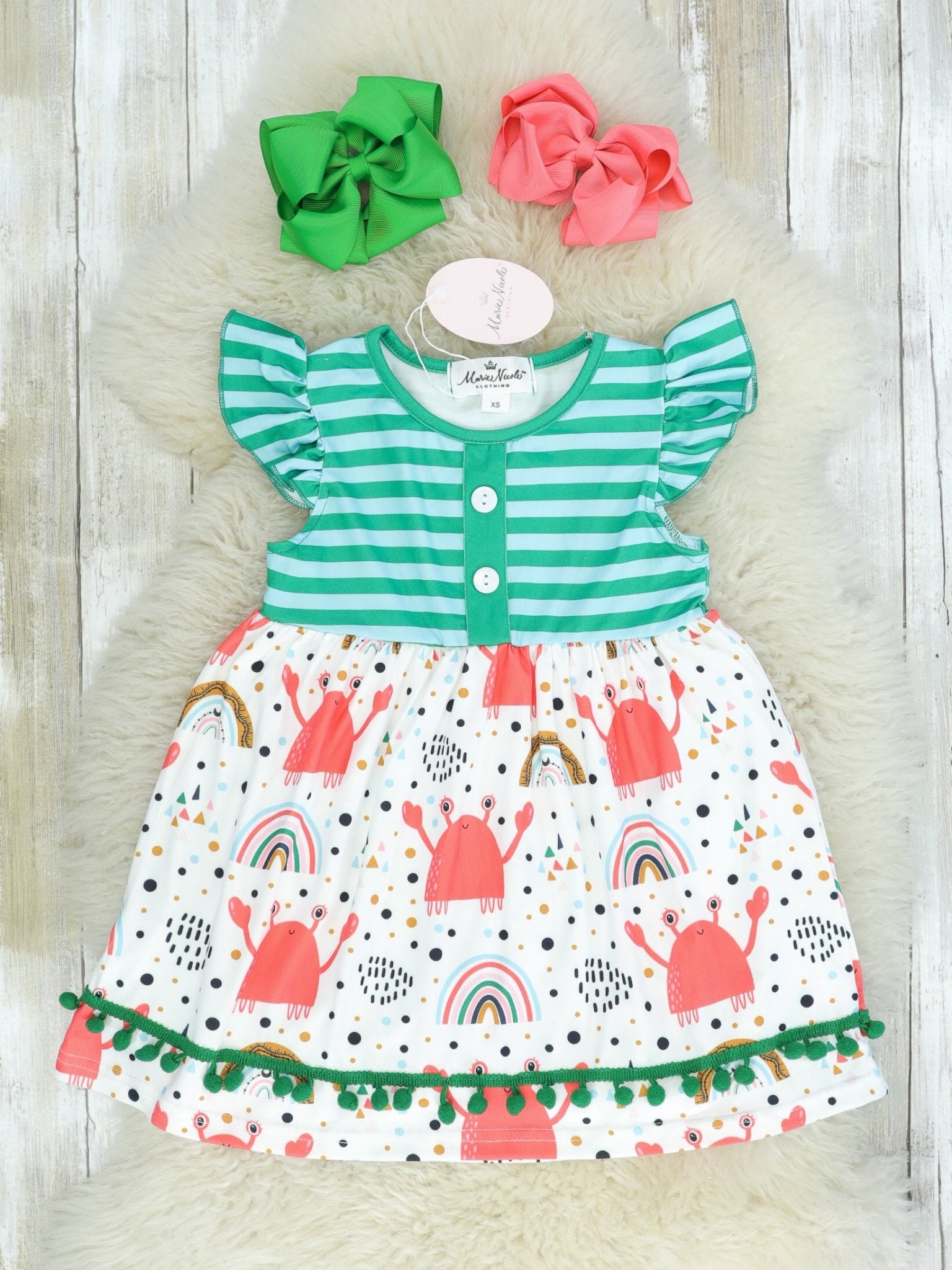 Rainbow & Crab Ruffle Dress - Marie Nicole Clothing