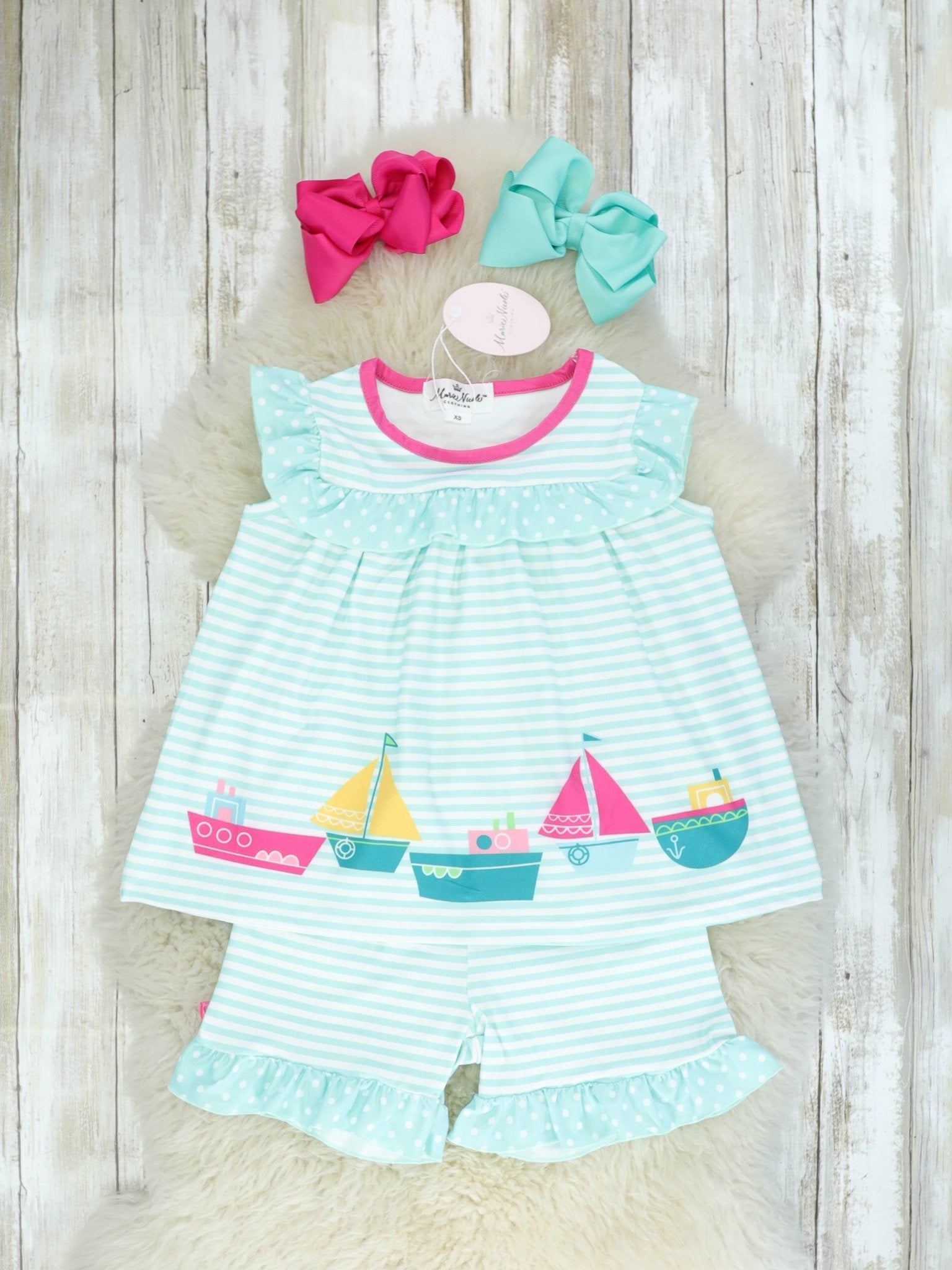 Mint Striped Boat Outfit - Marie Nicole Clothing