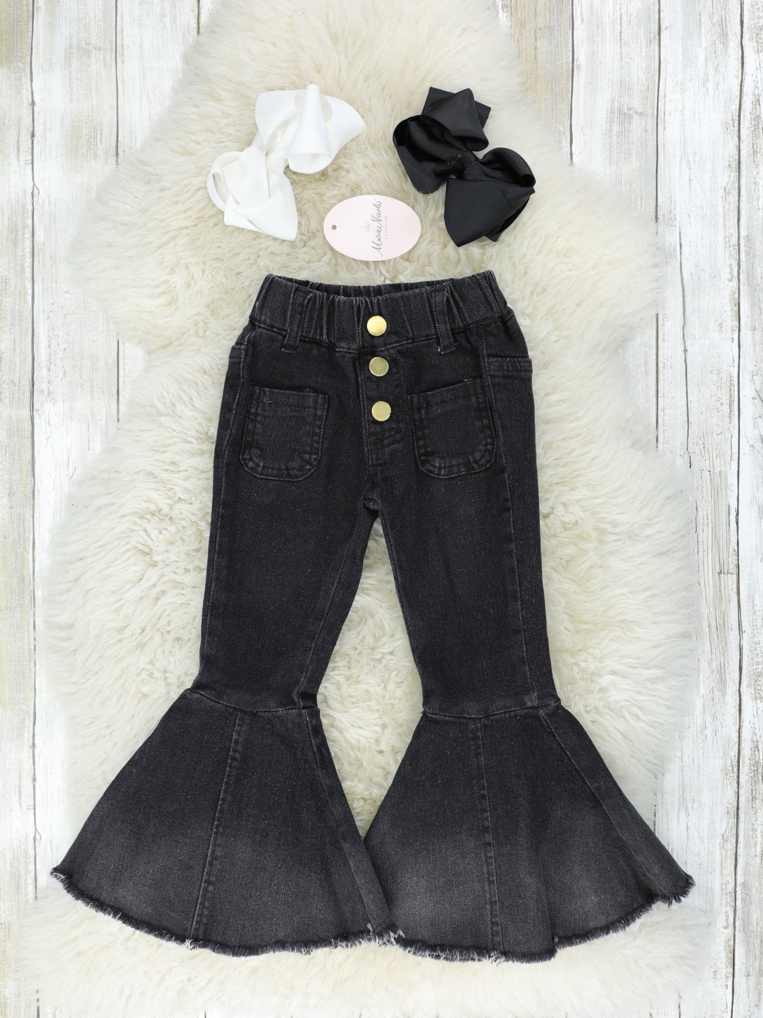 Black Denim High Waisted Bell Bottoms - Marie Nicole Clothing
