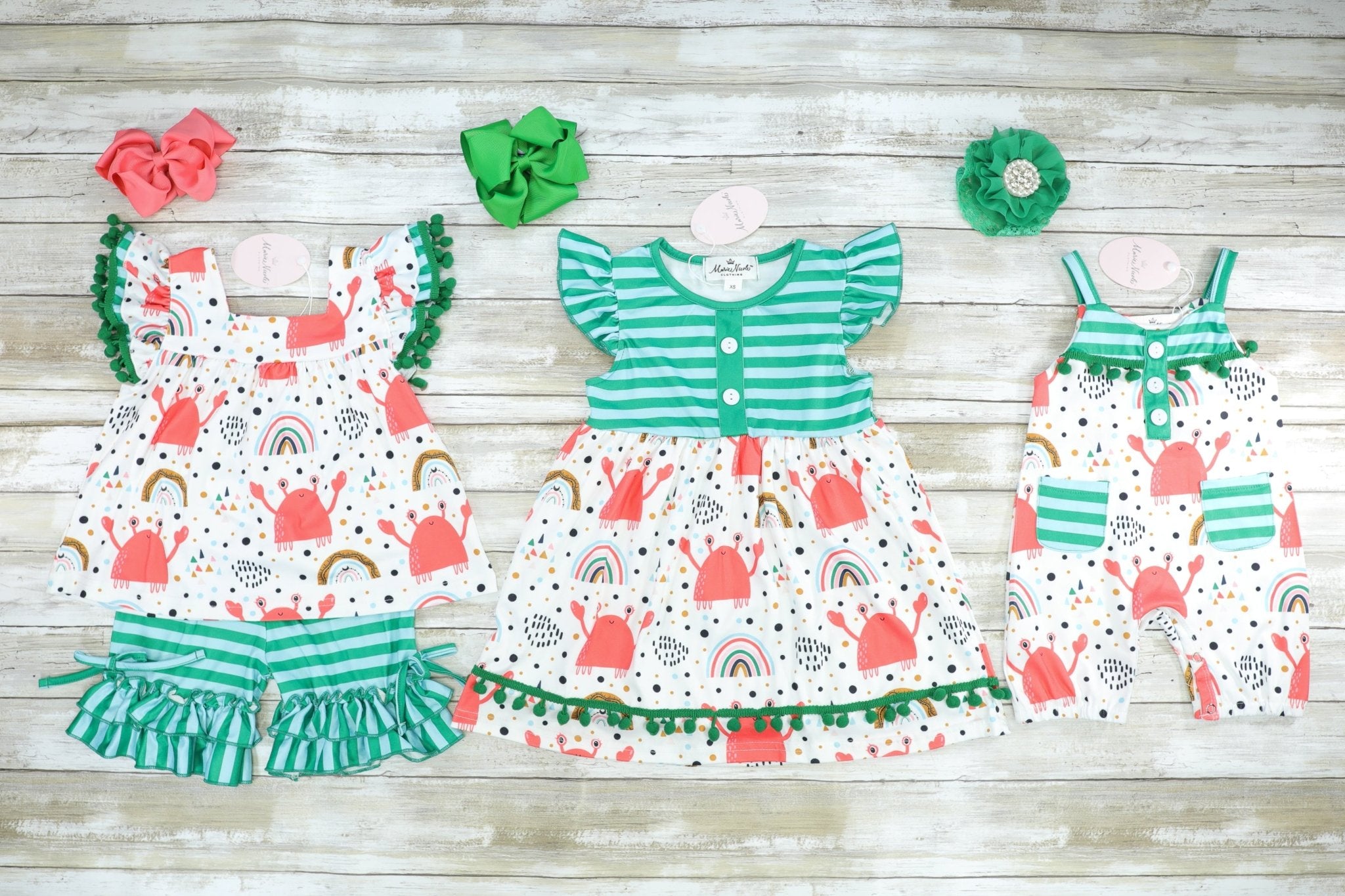 Rainbow & Crab Ruffle Dress - Marie Nicole Clothing