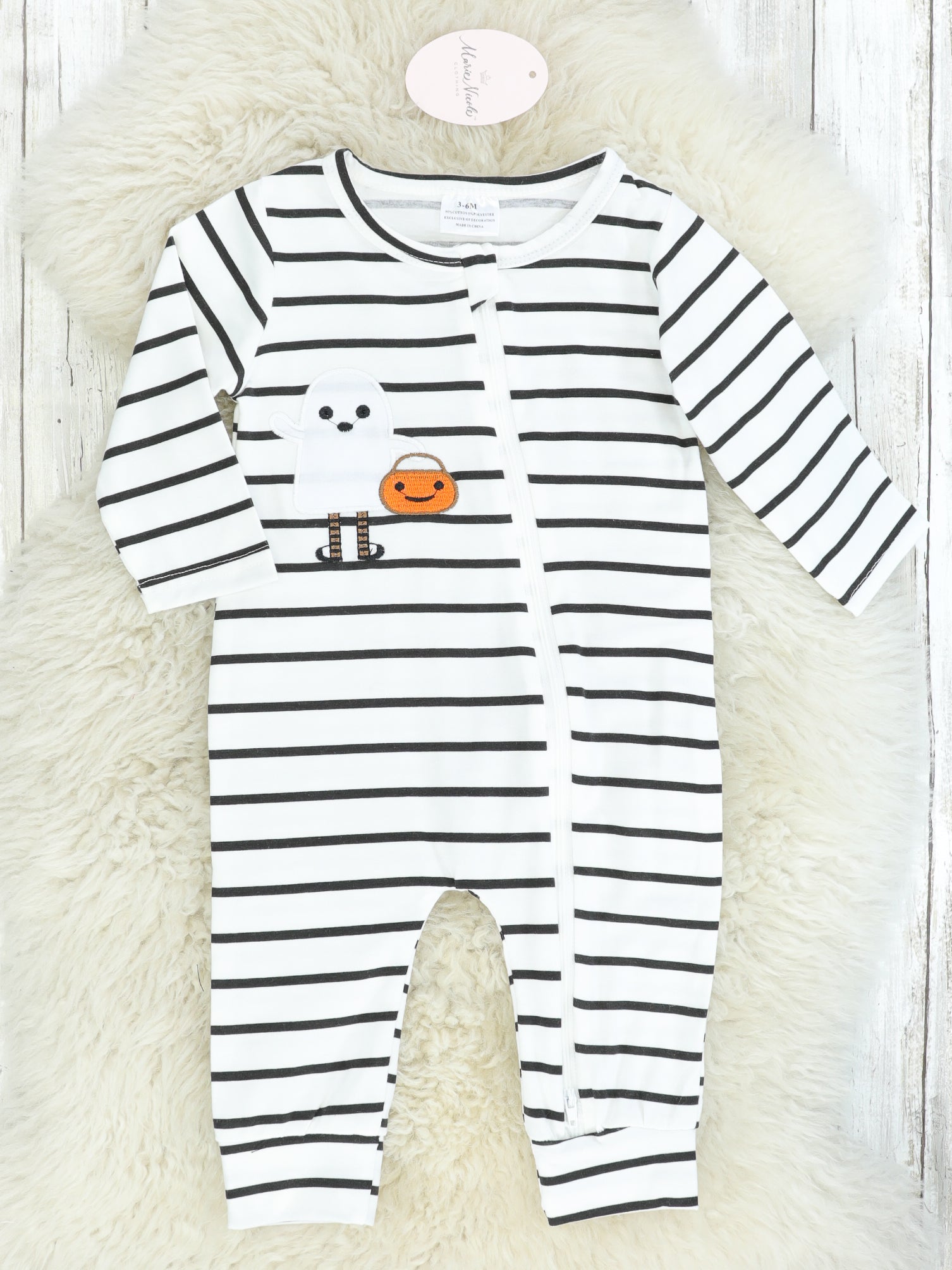 Striped Ghost & Pumpkin Romper Pajamas - Marie Nicole Clothing