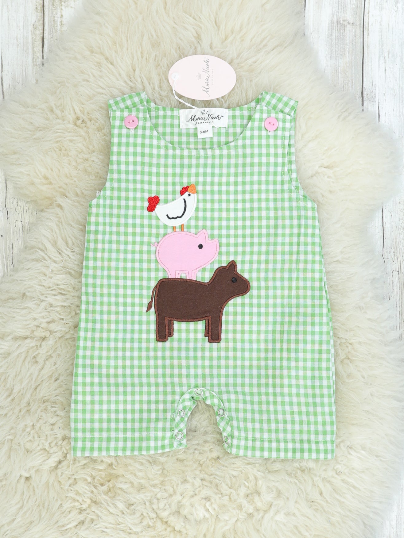 Green Check Farm Animal Johnny - Marie Nicole Clothing
