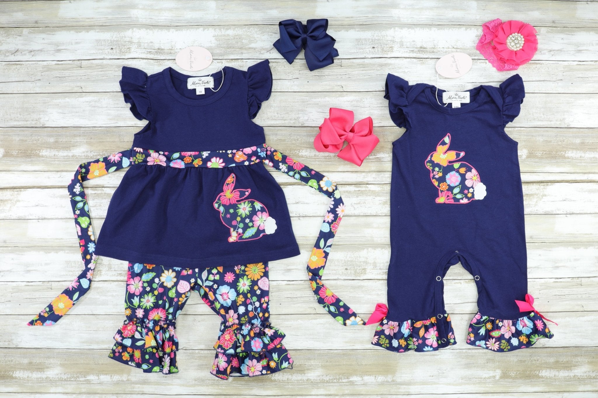 Navy Floral Bunny Romper - Marie Nicole Clothing