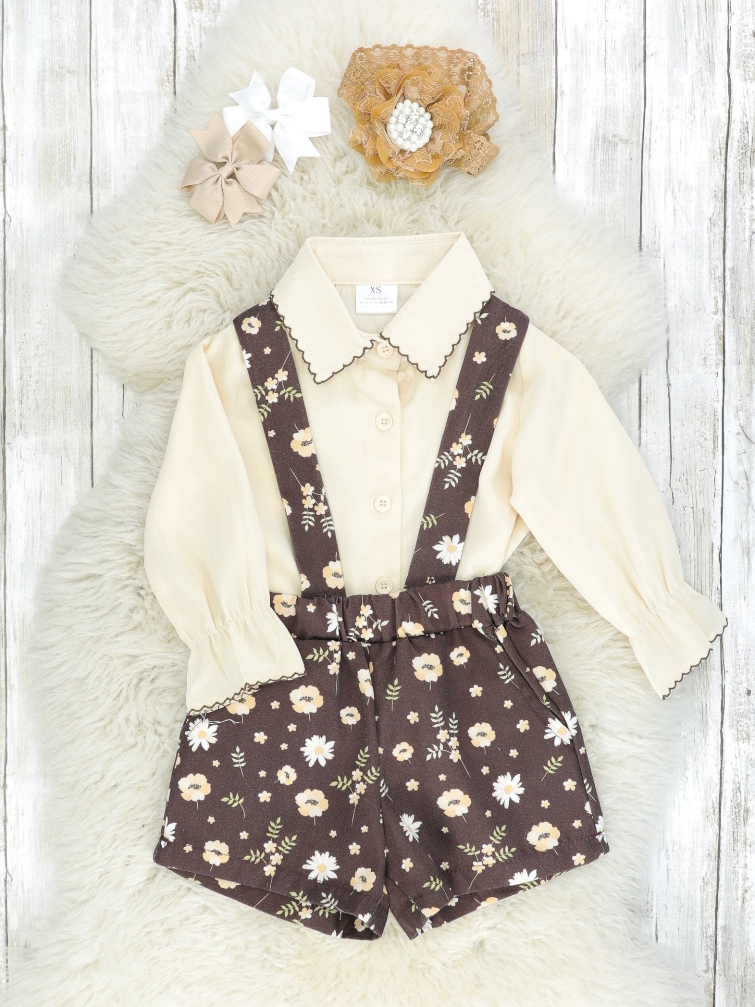 Vintage Floral Suspender Short Set - Marie Nicole Clothing