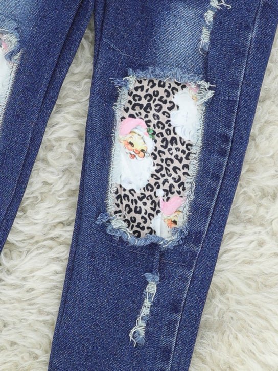 Leopard Santa Denim Outfit - Marie Nicole Clothing