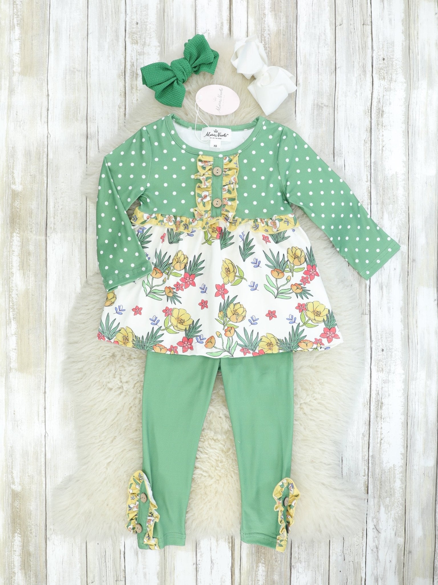 Olive Floral Long Sleeve Top & Bottoms Outfit - Marie Nicole Clothing