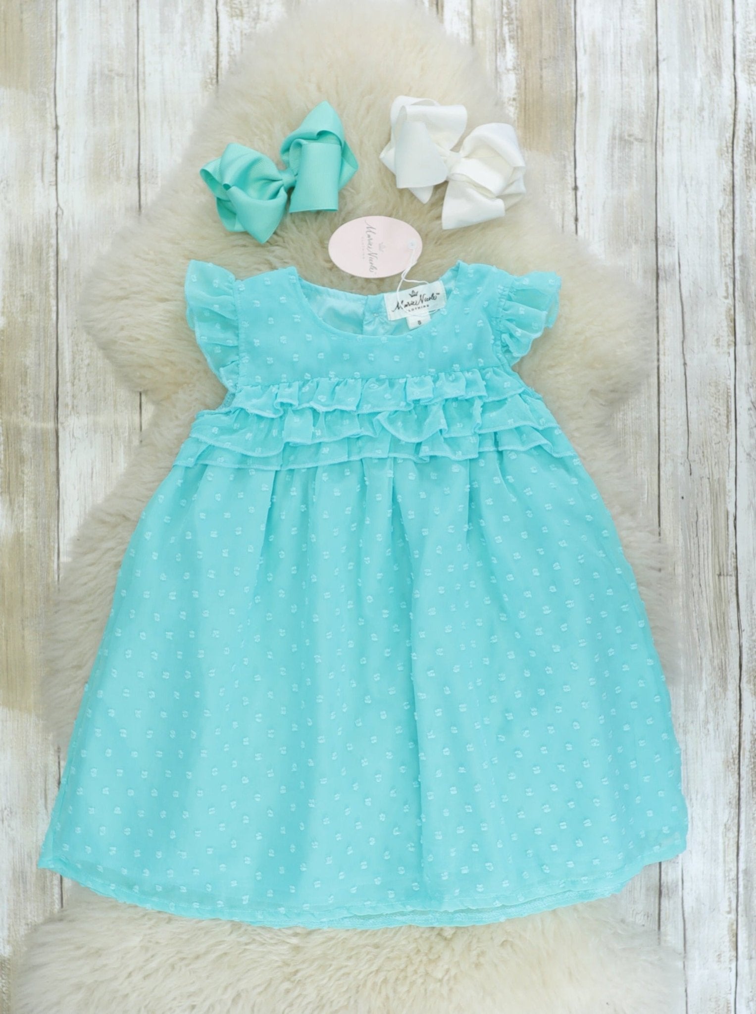 Bright Blue Ruffle Swiss Dot Dress - Marie Nicole Clothing