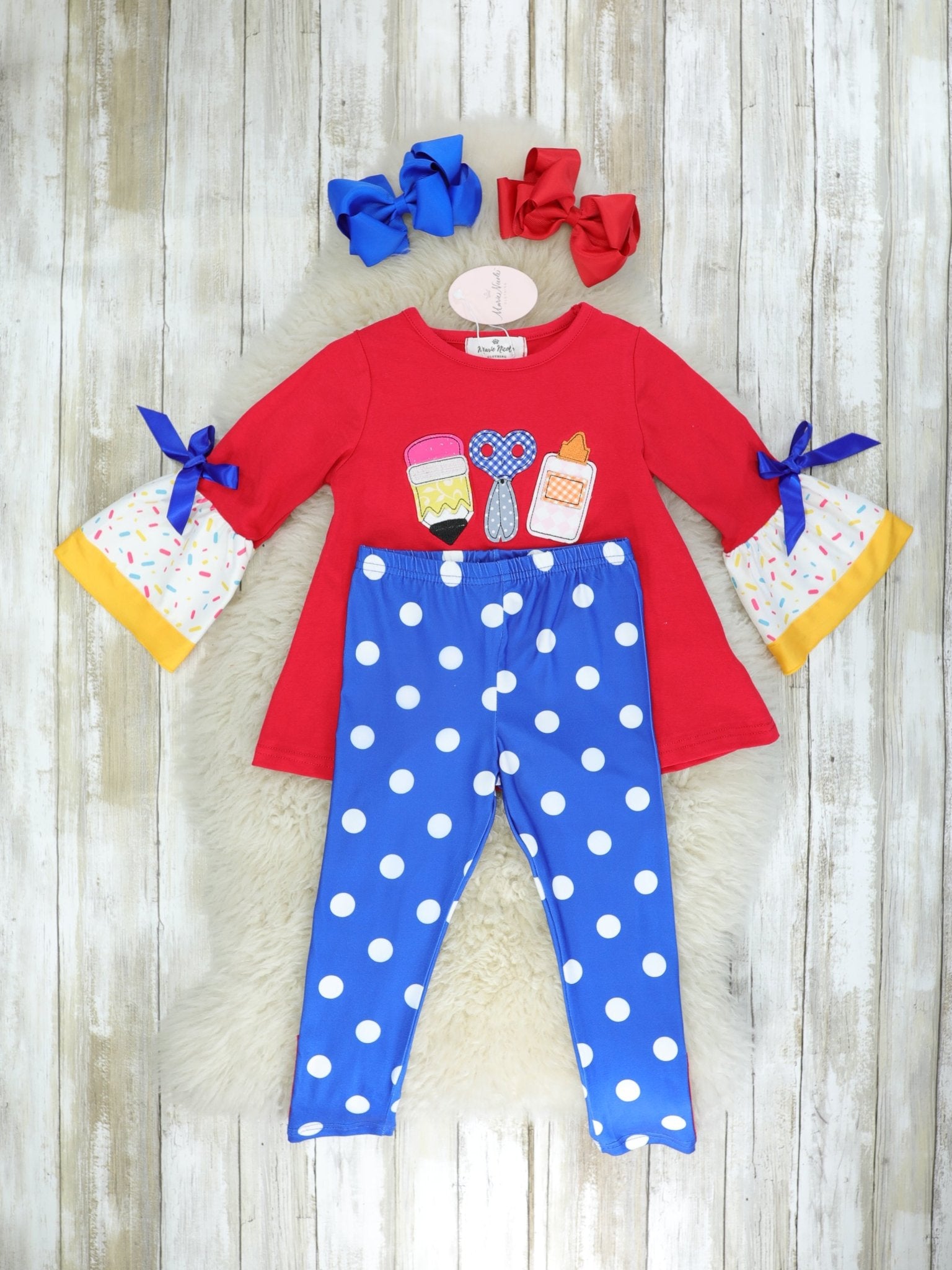 Red School Supplies & Polka Dots Outfit - Marie Nicole Clothing