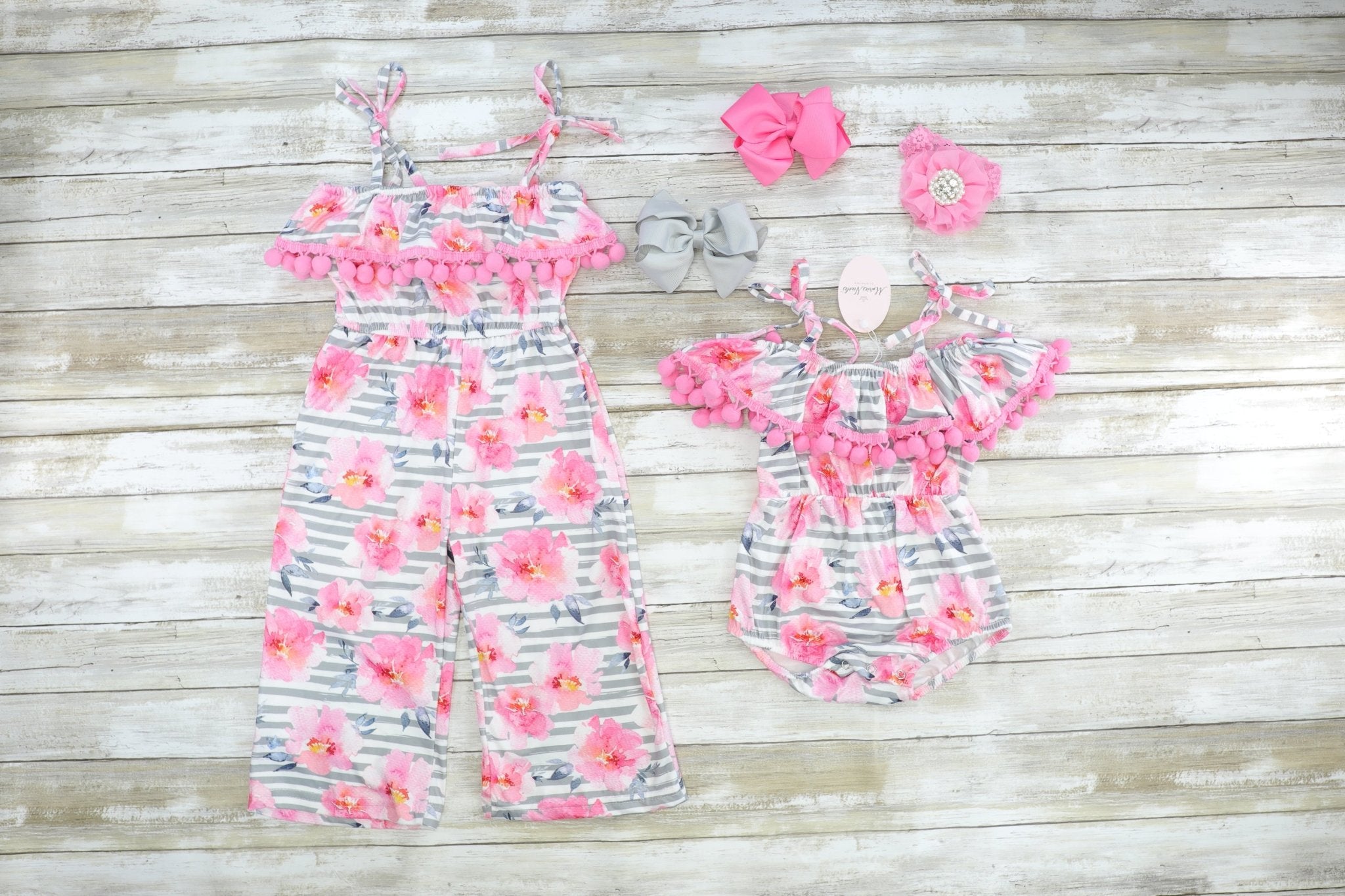 Pink Floral Striped Romper/Jumpsuit - Marie Nicole Clothing