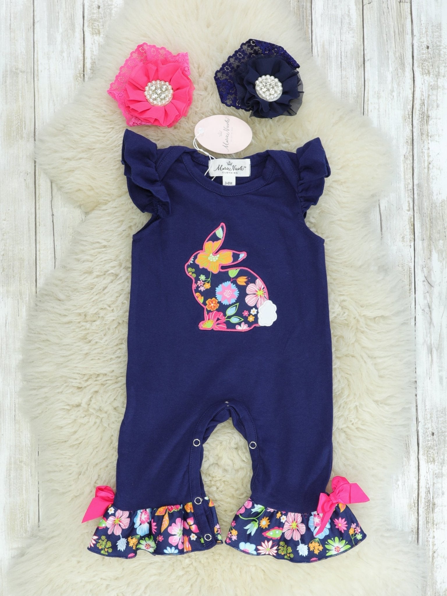 Navy Floral Bunny Romper - Marie Nicole Clothing