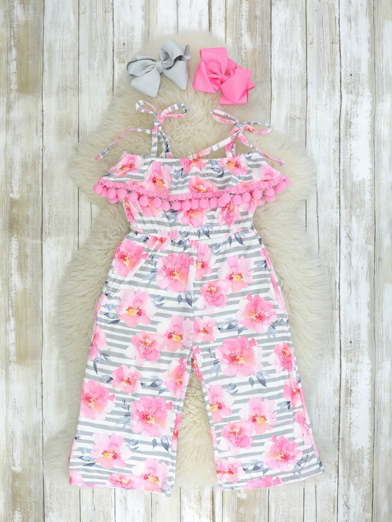 Pink Floral Striped Romper/Jumpsuit - Marie Nicole Clothing