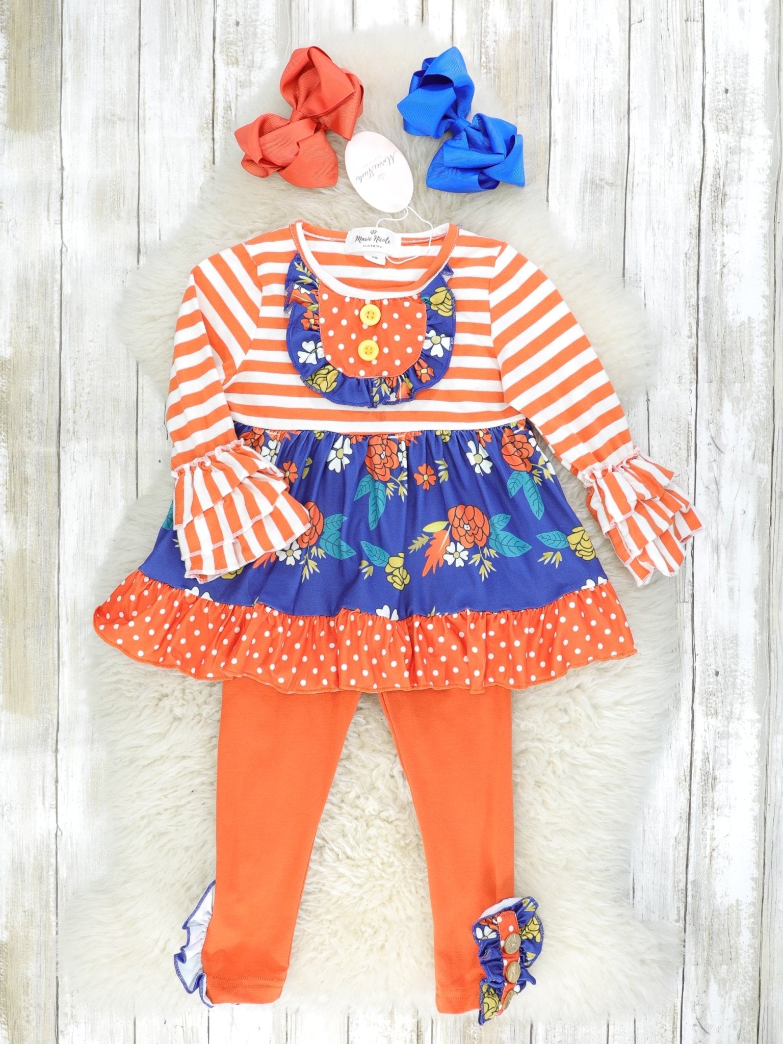 Orange & Blue Floral Ruffle Outfit - Marie Nicole Clothing