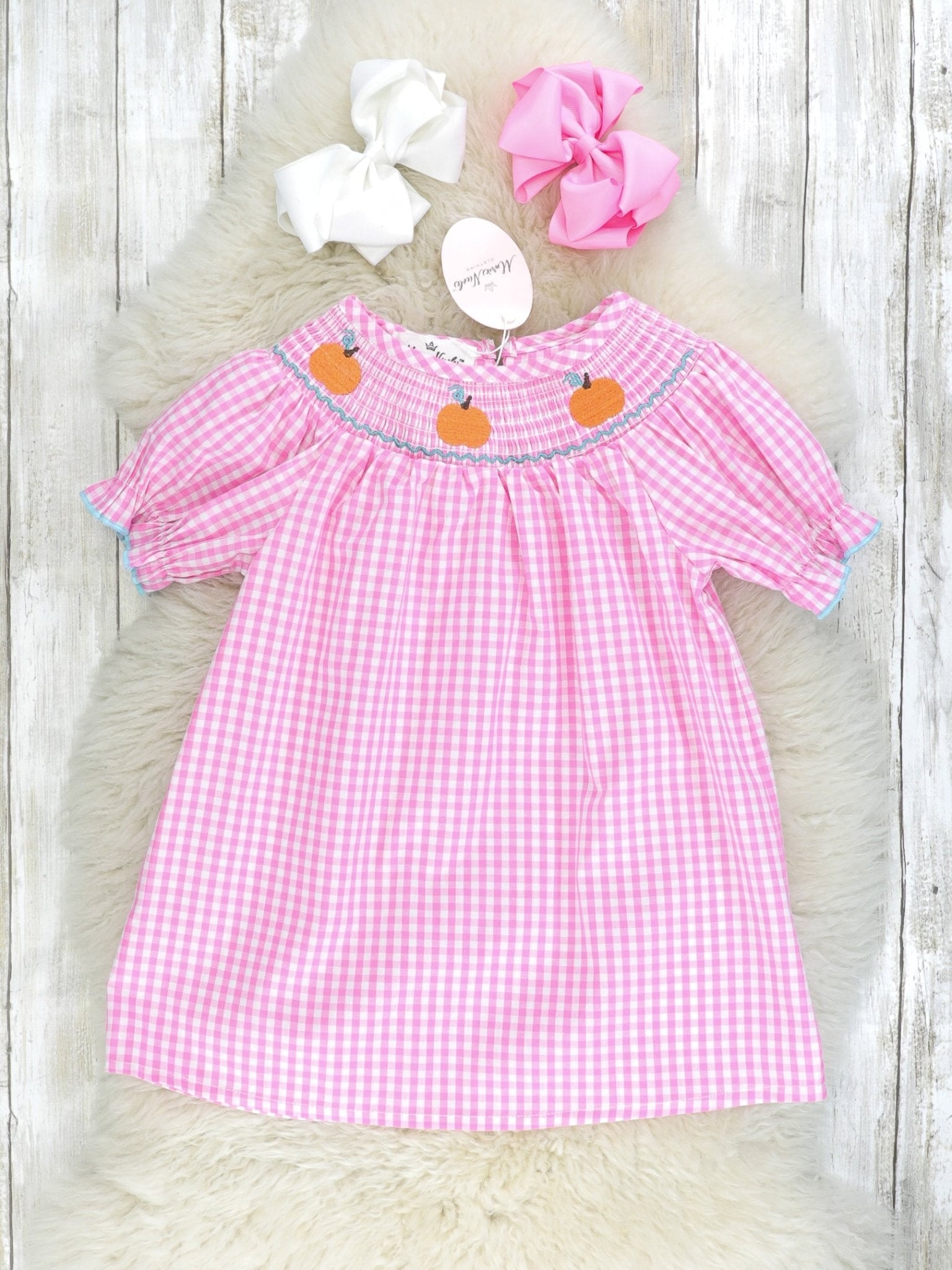 Pink Gingham Smocked Pumpkin Dress - Marie Nicole Clothing