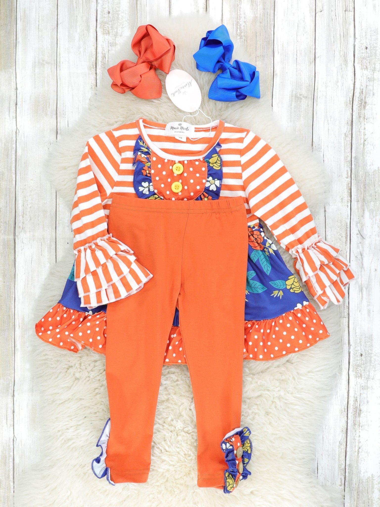 Orange & Blue Floral Ruffle Outfit - Marie Nicole Clothing