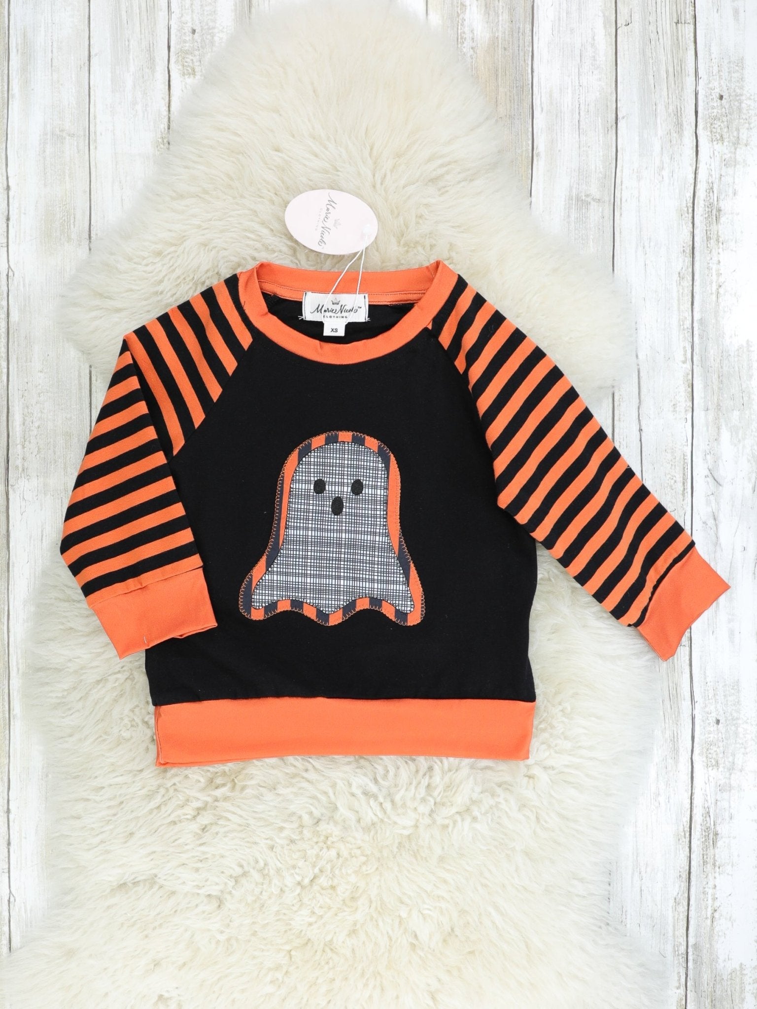 Orange & Black Striped Ghost Long Sleeve Shirt - Marie Nicole Clothing