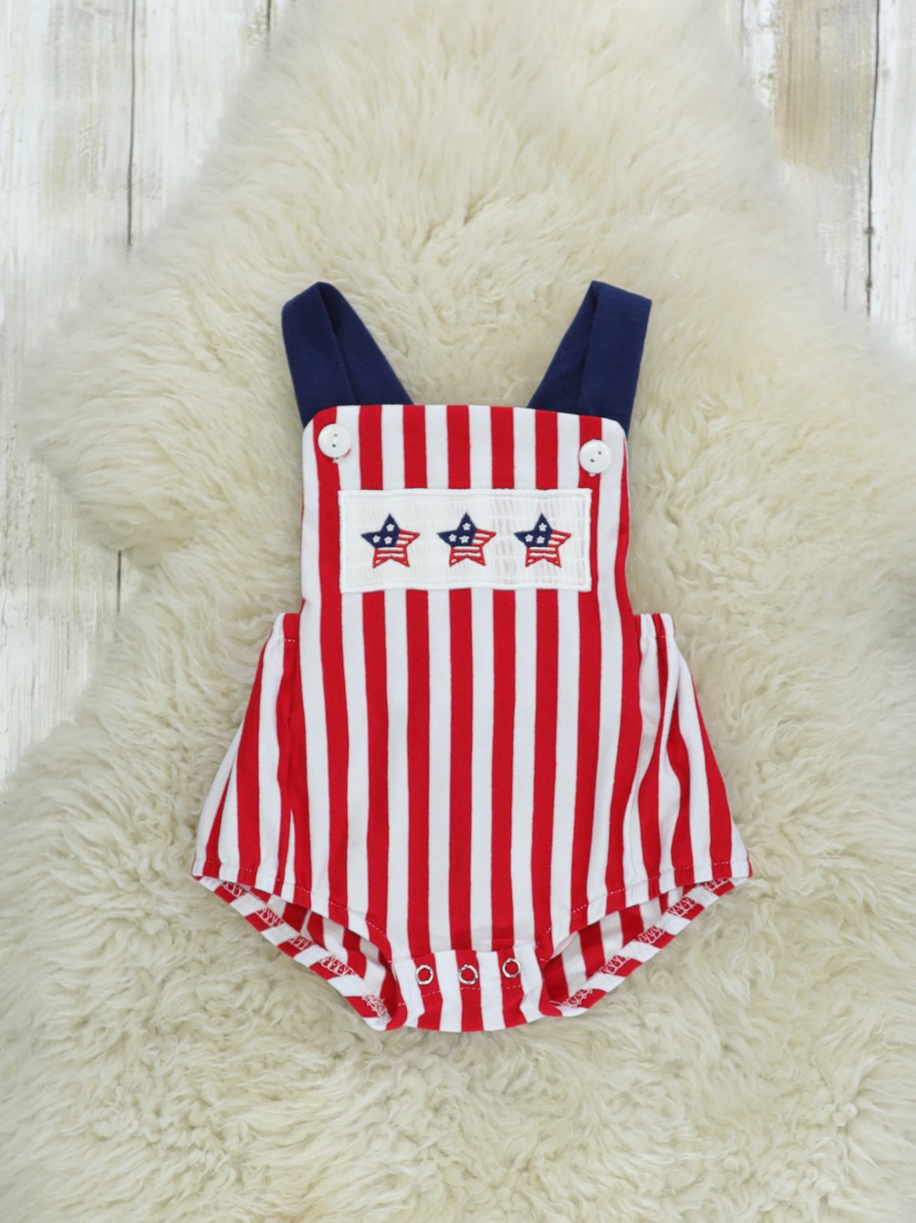Red Striped Star Smocked Bubble Romper - Marie Nicole Clothing