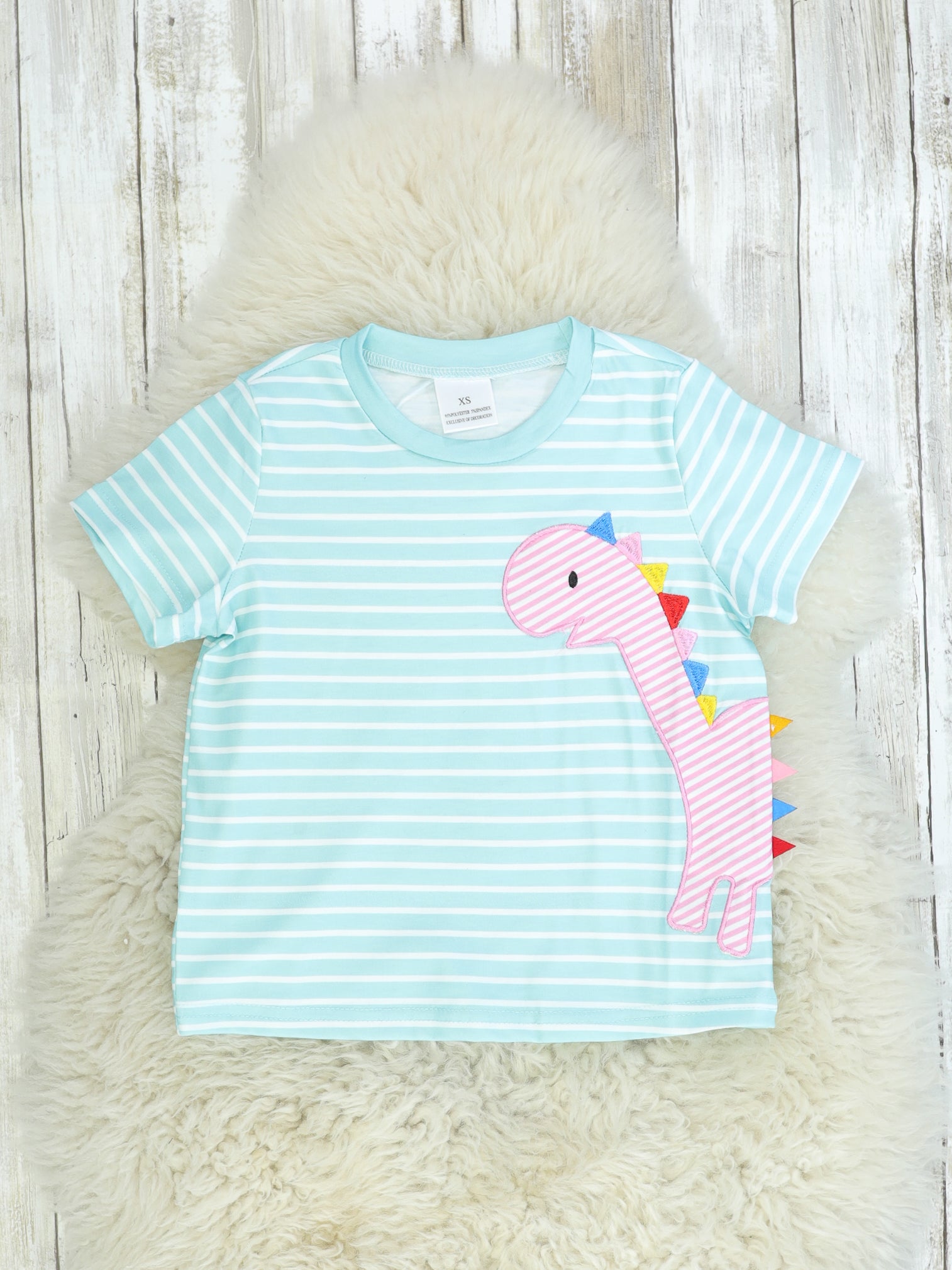 Blue Striped Dinosaur Shirt - Marie Nicole Clothing