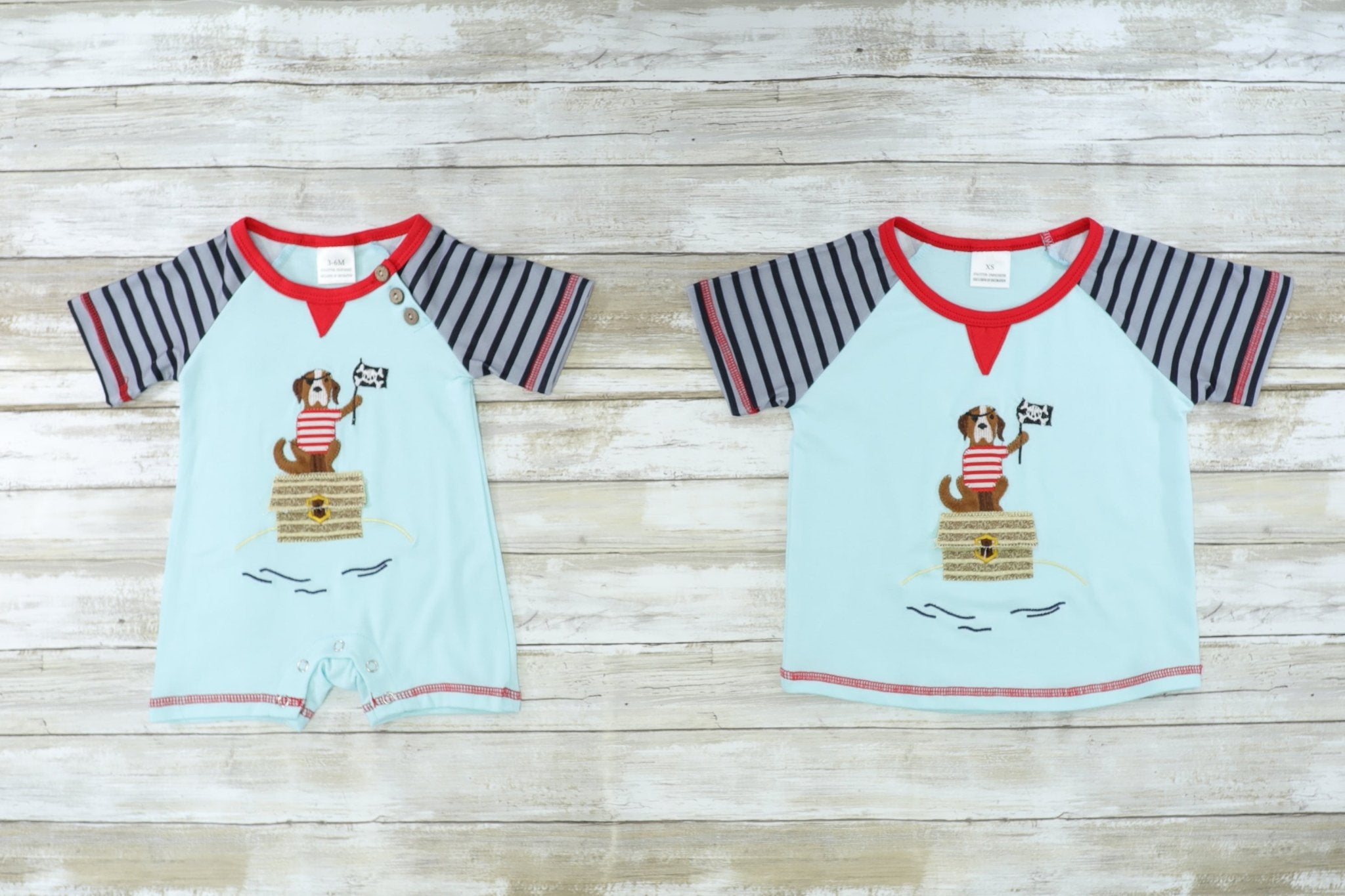 Blue Striped Dog Pirate Shirt - Marie Nicole Clothing