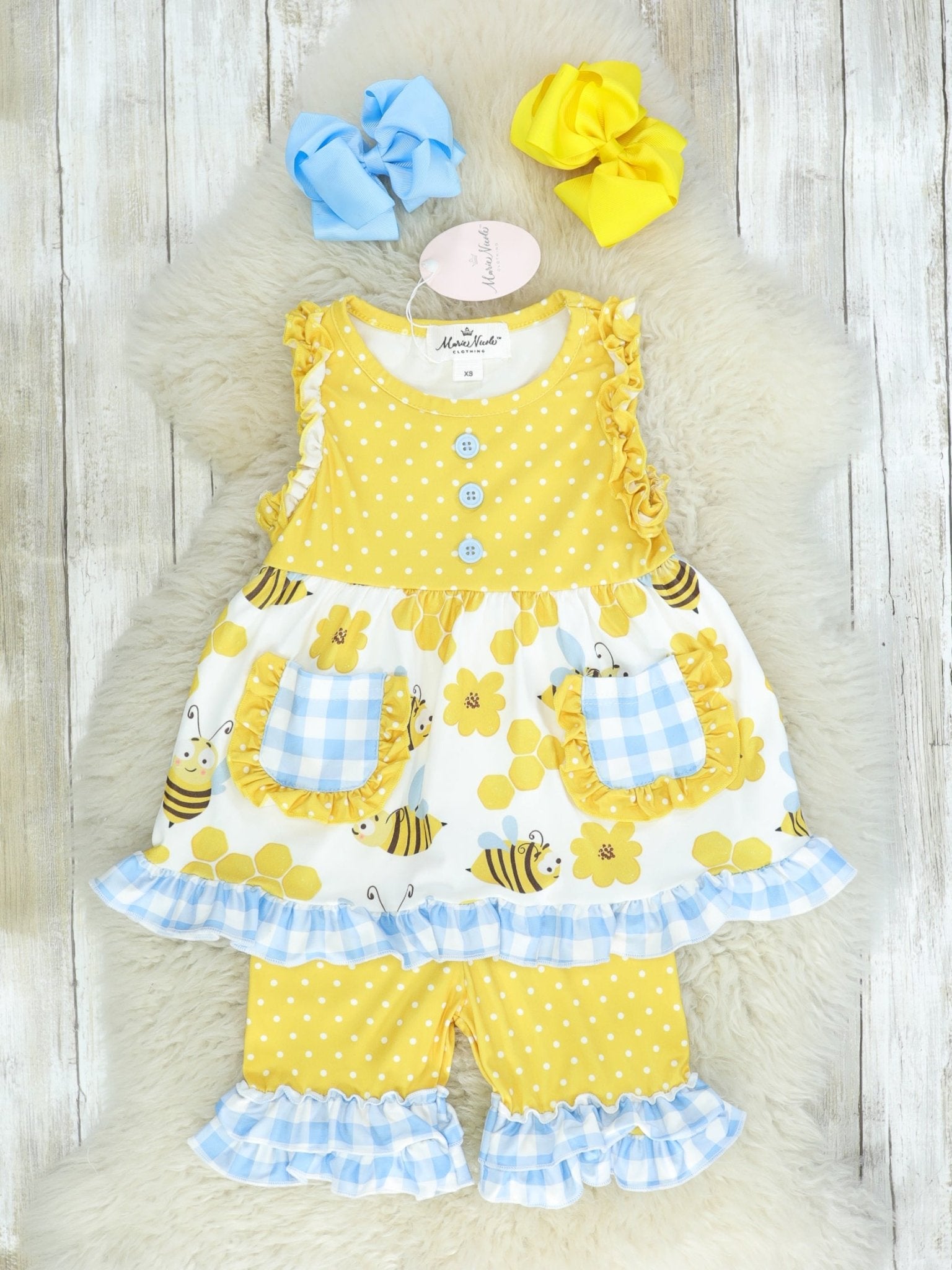 Busy Bees Polka Dot Ruffle Outfit - Marie Nicole Clothing