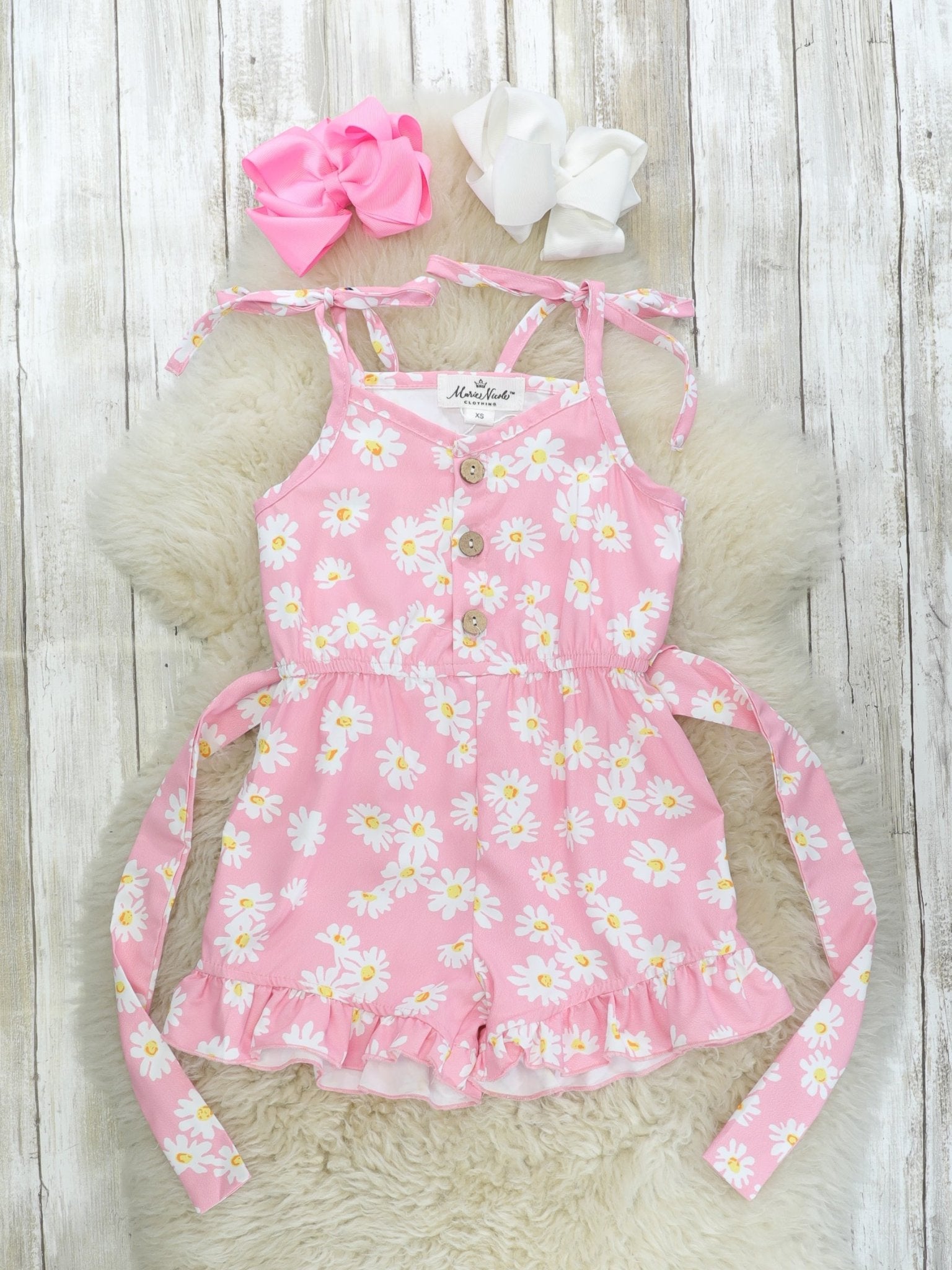 Pink Flowers Tie Romper - Marie Nicole Clothing