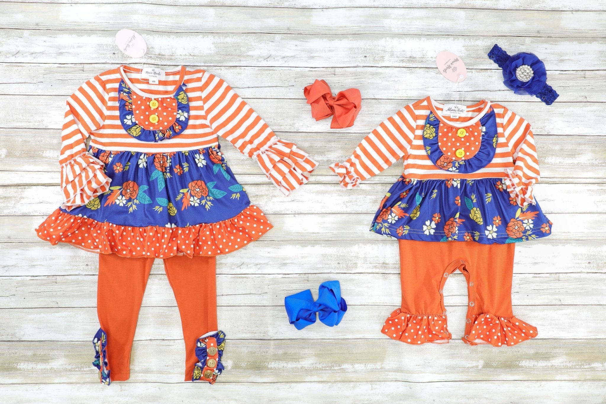 Orange & Blue Floral Ruffle Outfit - Marie Nicole Clothing