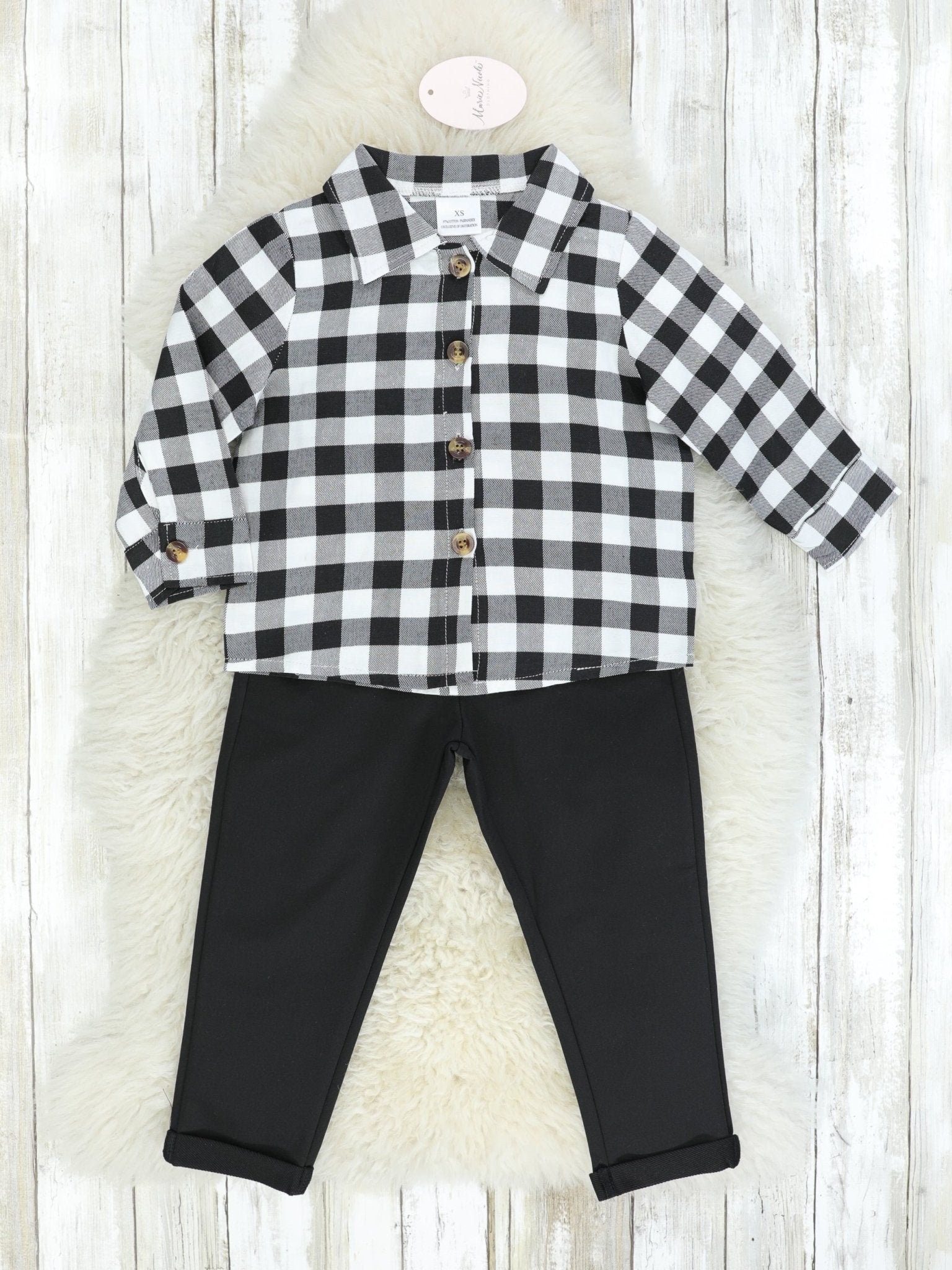 Checked Button - Up Top & Black Bottoms Outfit - Marie Nicole Clothing