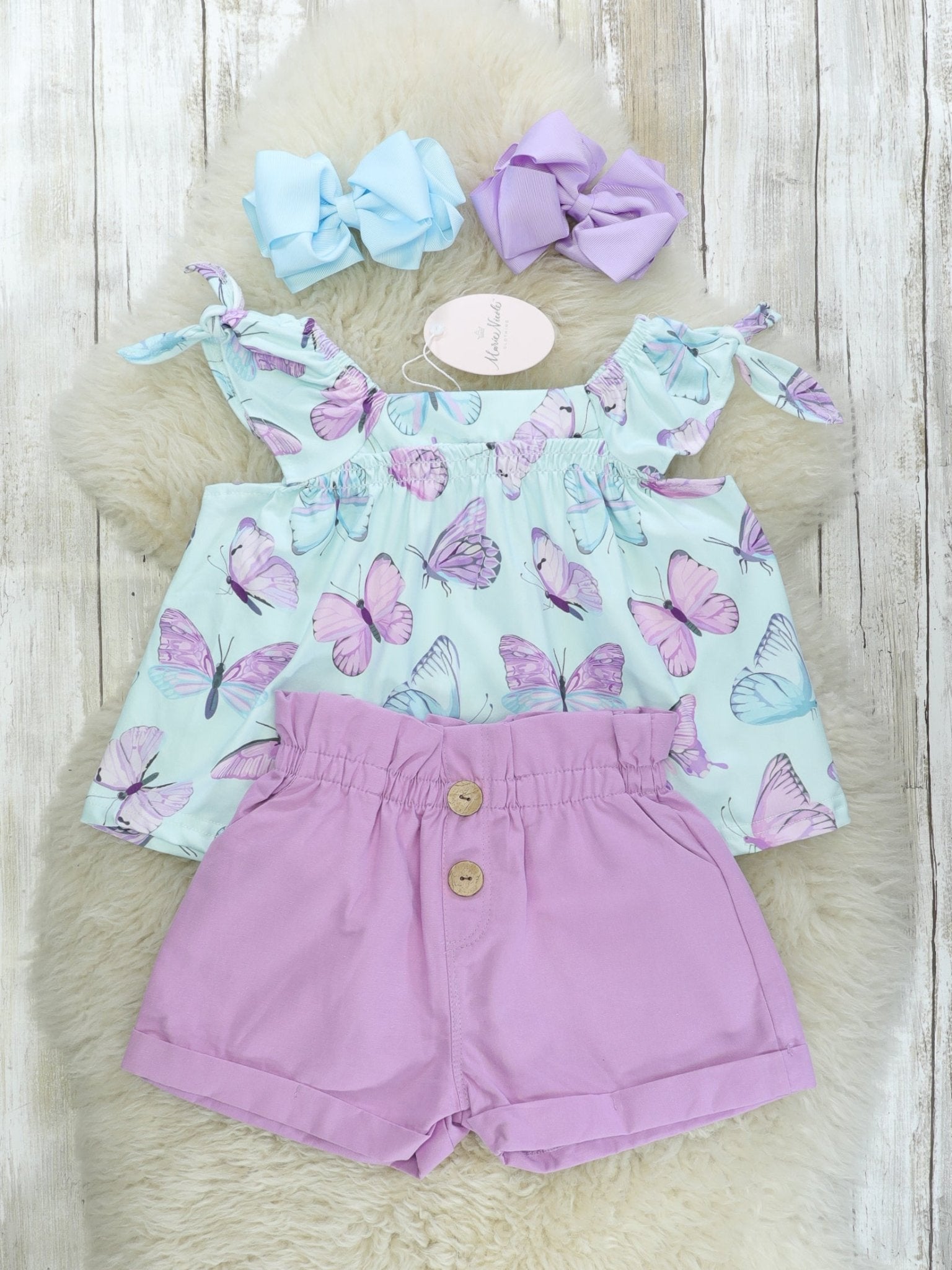 Purple Butterfly Tank & Shorts Outfit - Marie Nicole Clothing