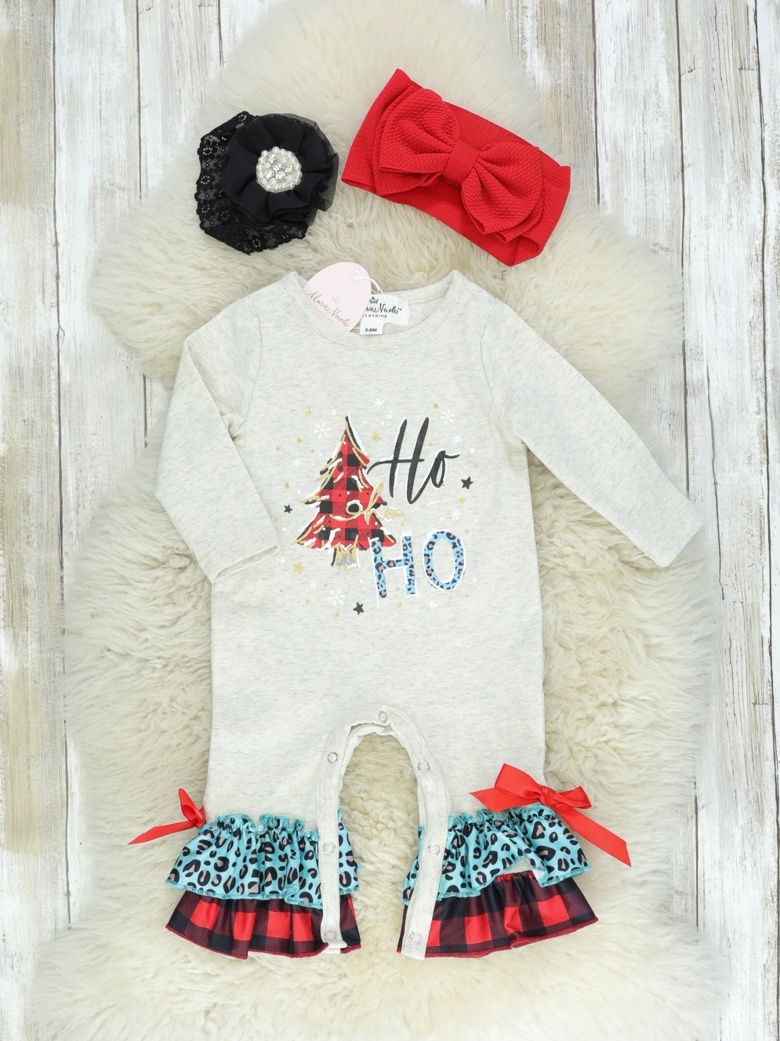 Cream Ho Ho Ho Ruffle Romper - Marie Nicole Clothing