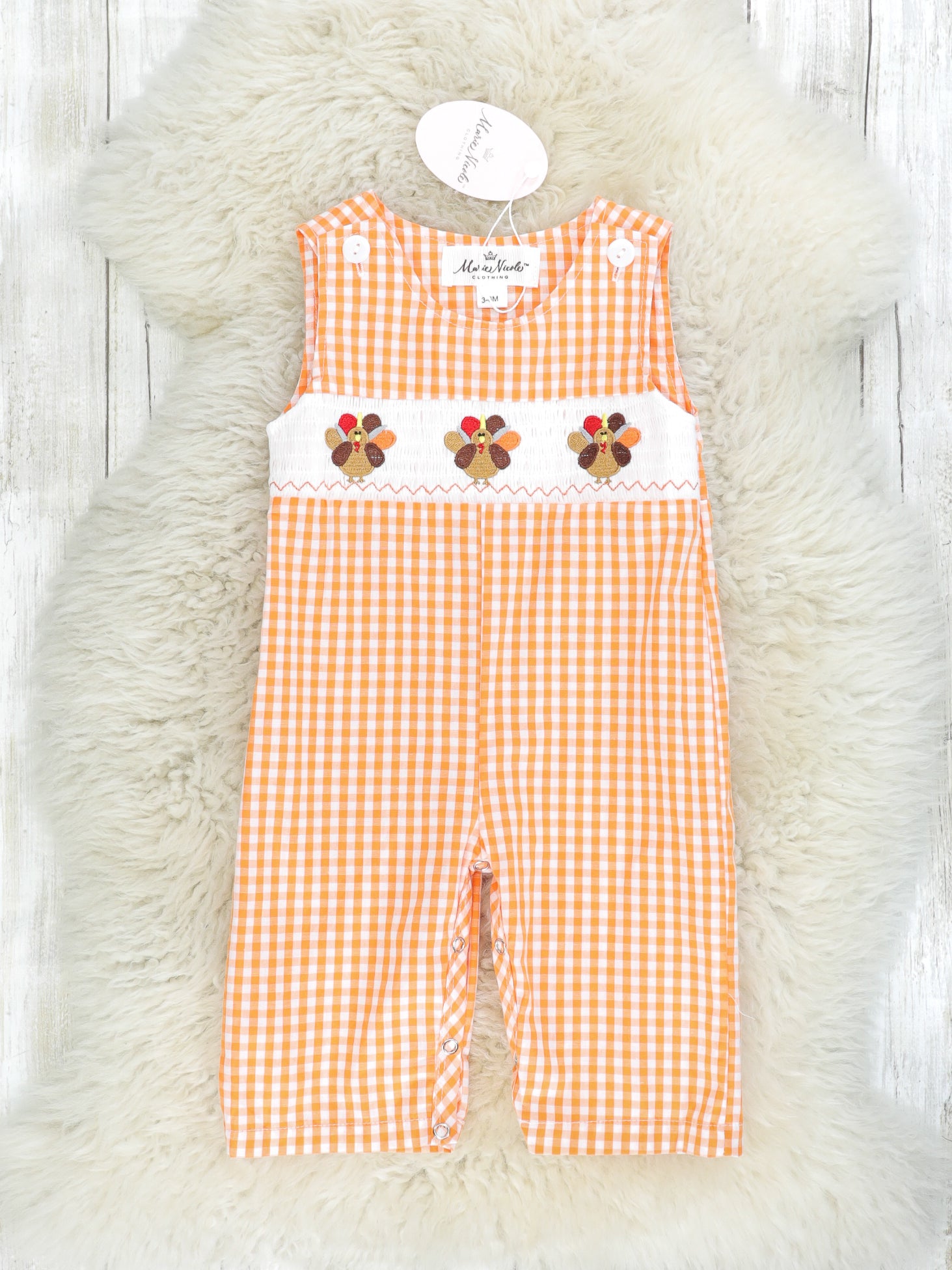 Orange Gingham Smocked Turkey Johnny - Marie Nicole Clothing