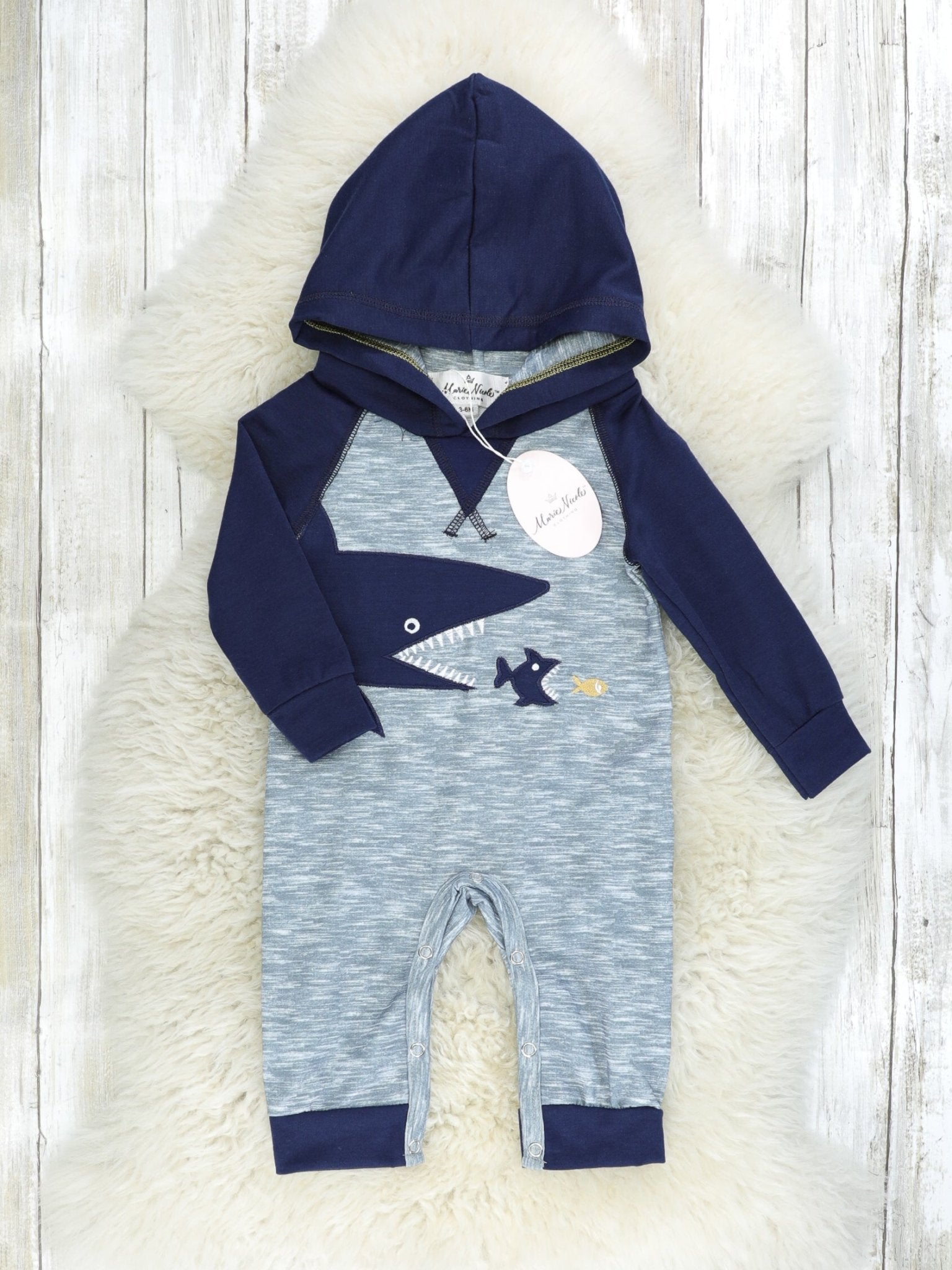 Black Shark Raglan Hoodie Romper - Marie Nicole Clothing