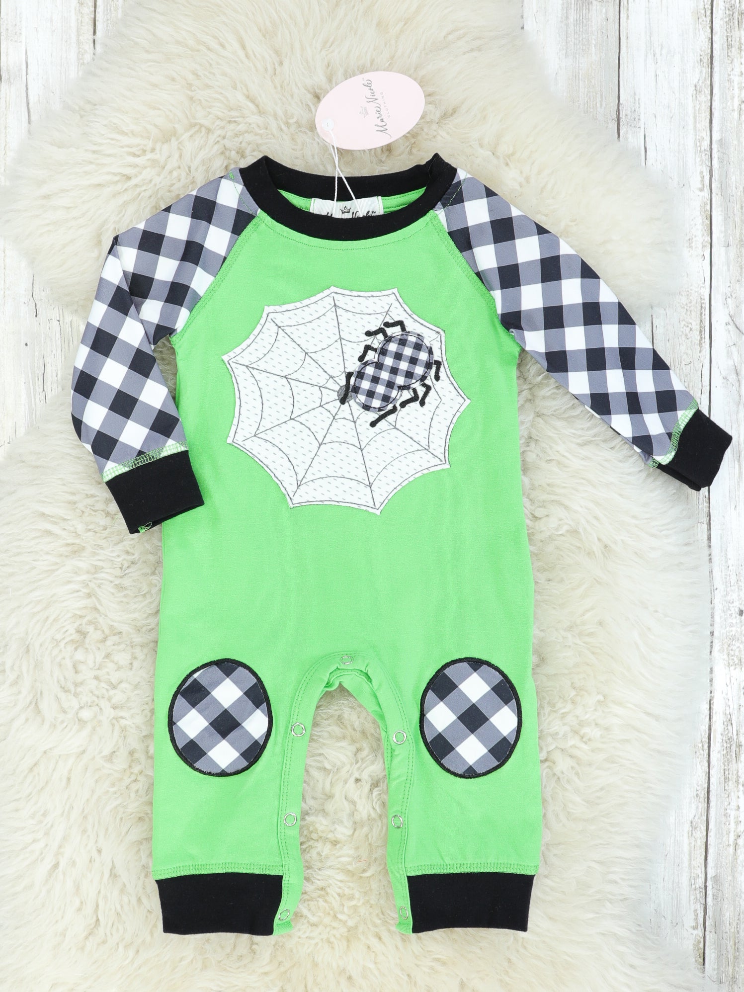 Green Gingham Spiderweb Romper - Marie Nicole Clothing