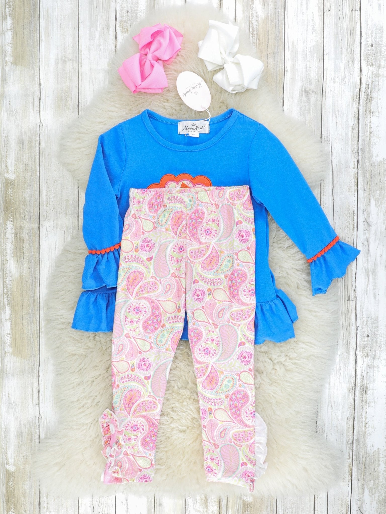 Blue & Pink Paisley Turkey Ruffle Outfit - Marie Nicole Clothing