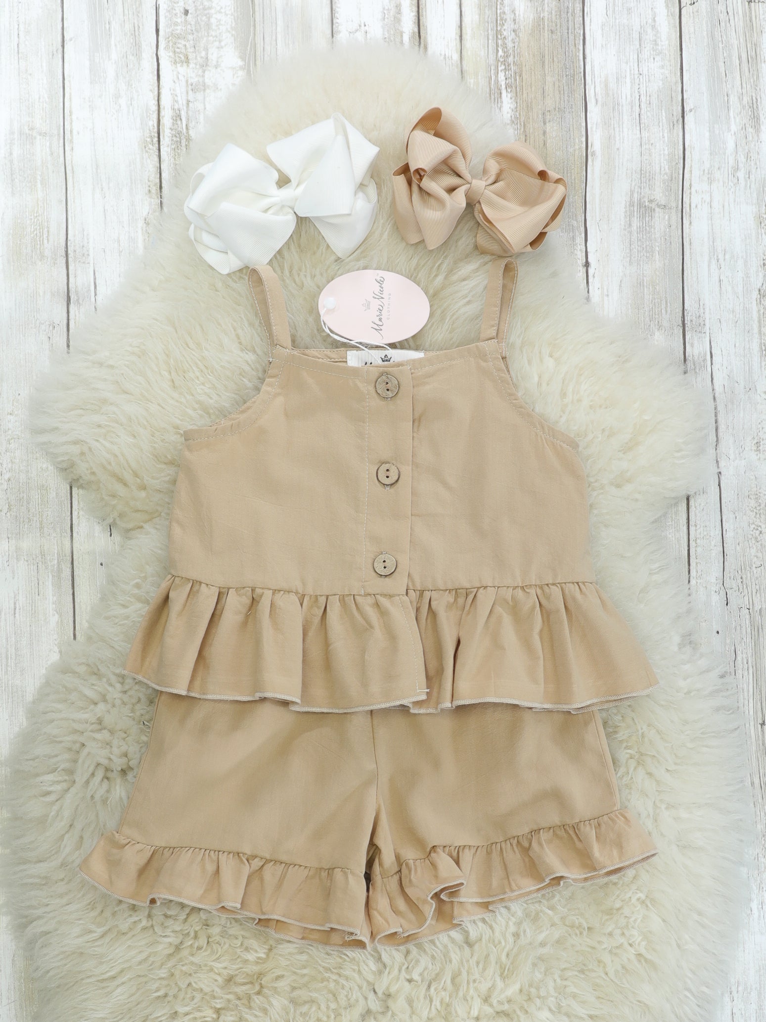 Khaki Linen Tank & Shorts Outfit - Marie Nicole Clothing