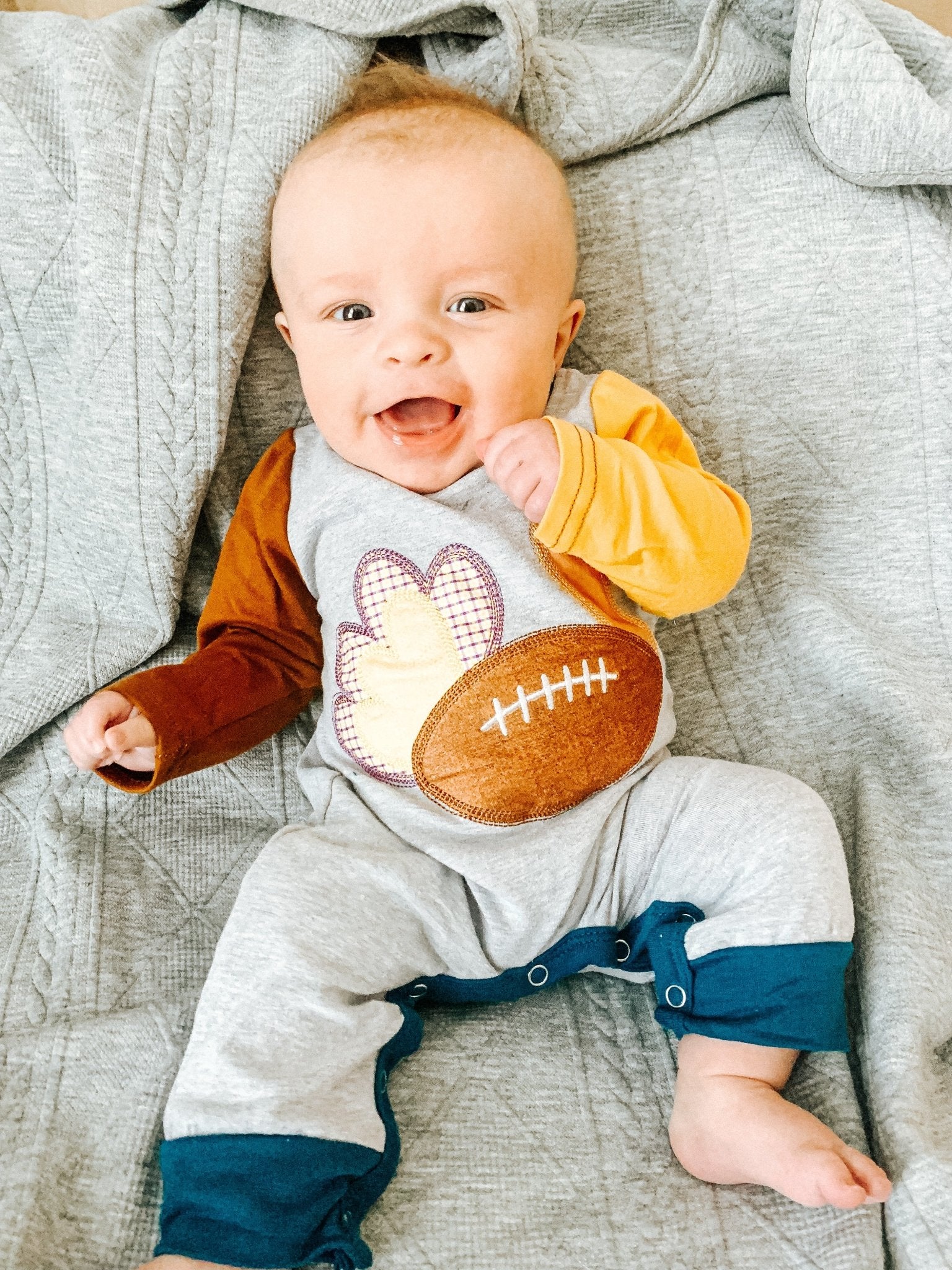 Turkey Football Long Sleeve Romper - Marie Nicole Clothing