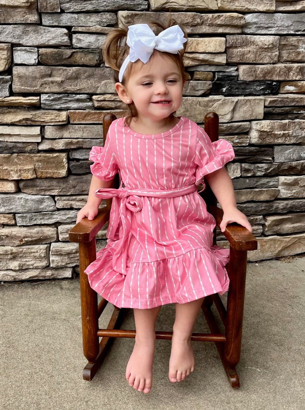 Mom & Me Pink Striped Tie Ruffle Dress - Marie Nicole Clothing