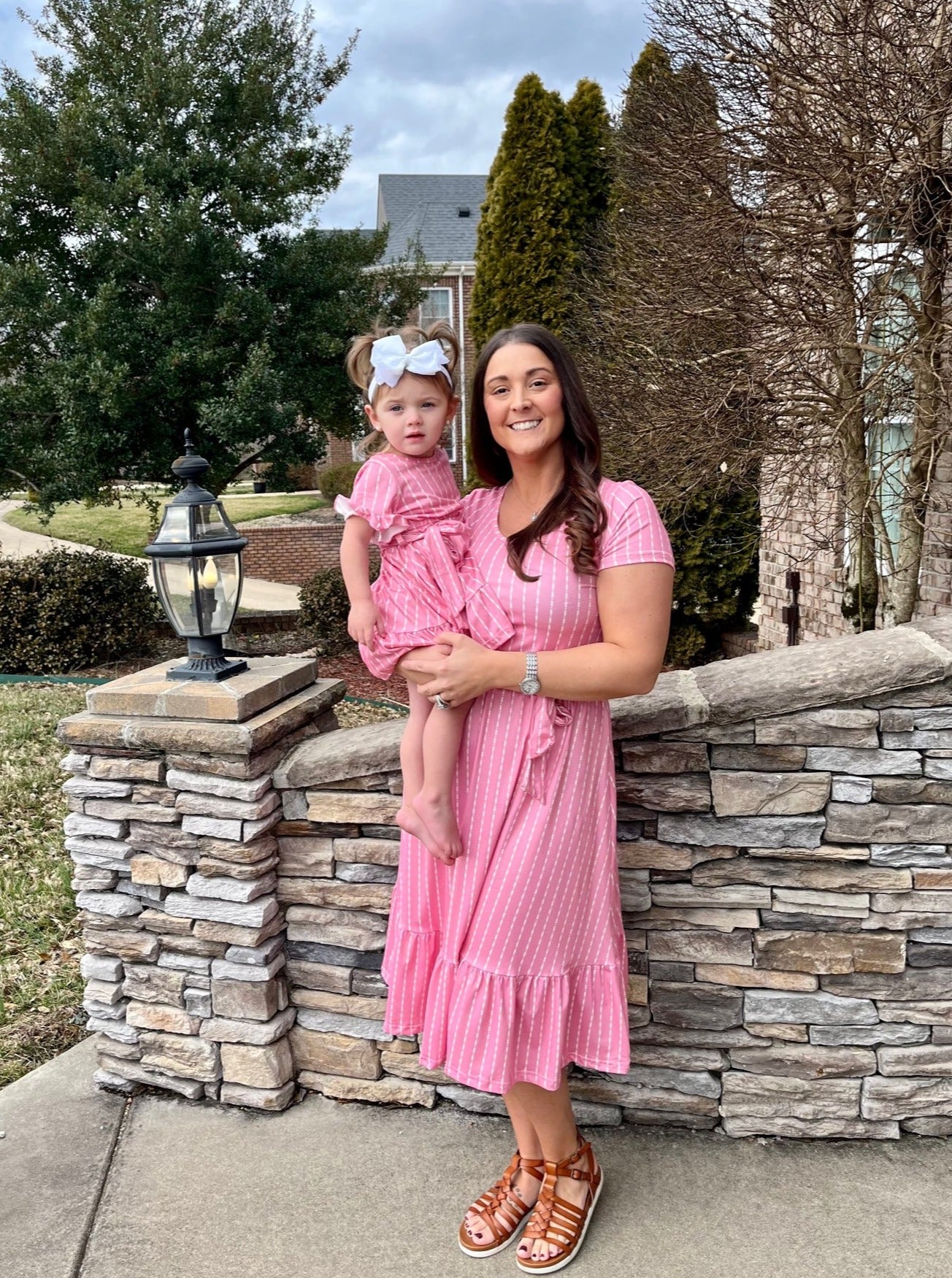 Mom & Me Pink Striped Tie Ruffle Dress - Marie Nicole Clothing
