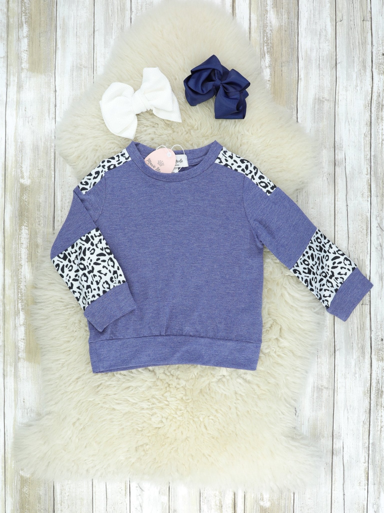 Mom & Me Heathered Blue Cheetah Top - Marie Nicole Clothing