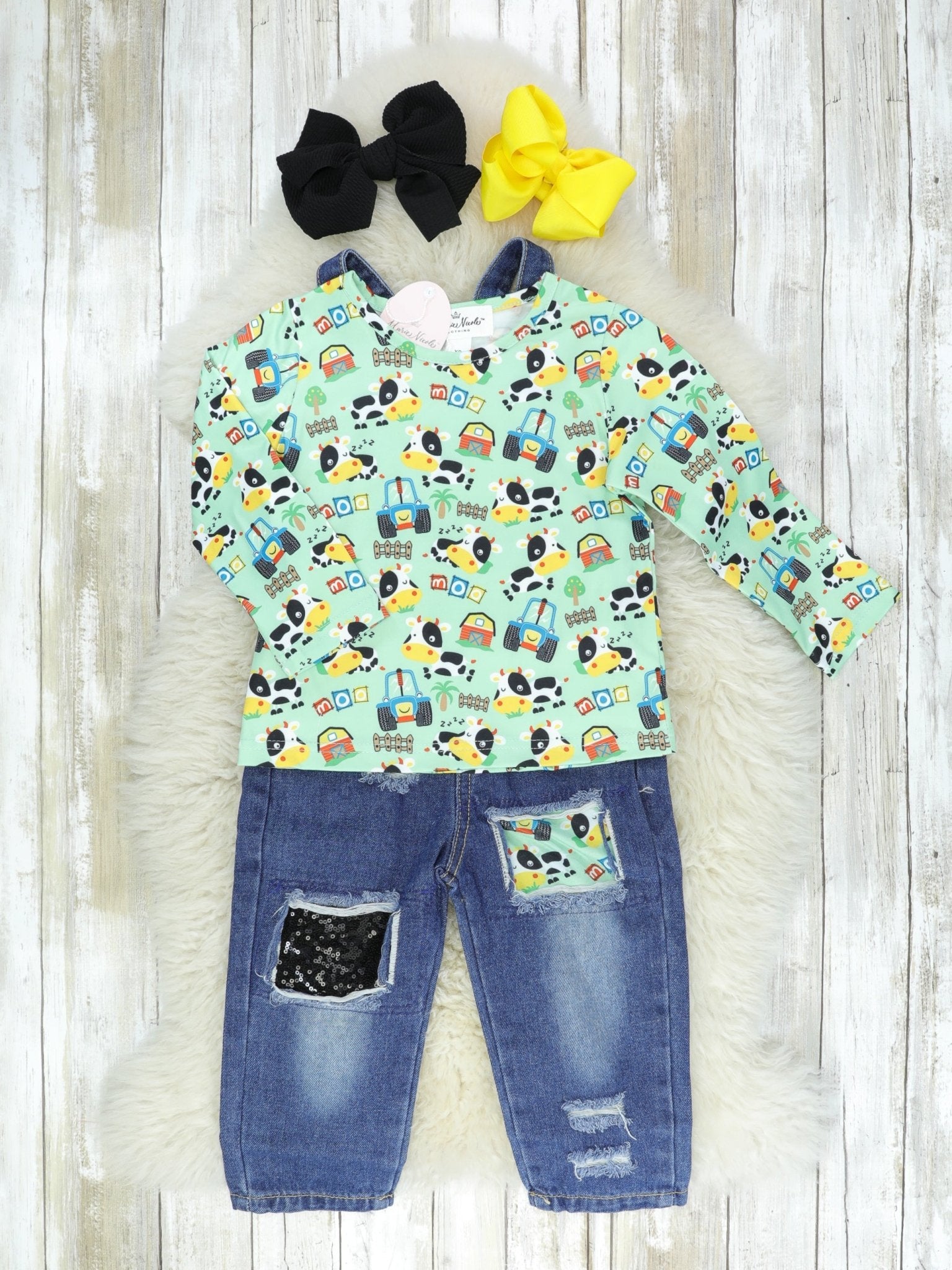 Green Farm Life Overall Outfit - Marie Nicole Clothing