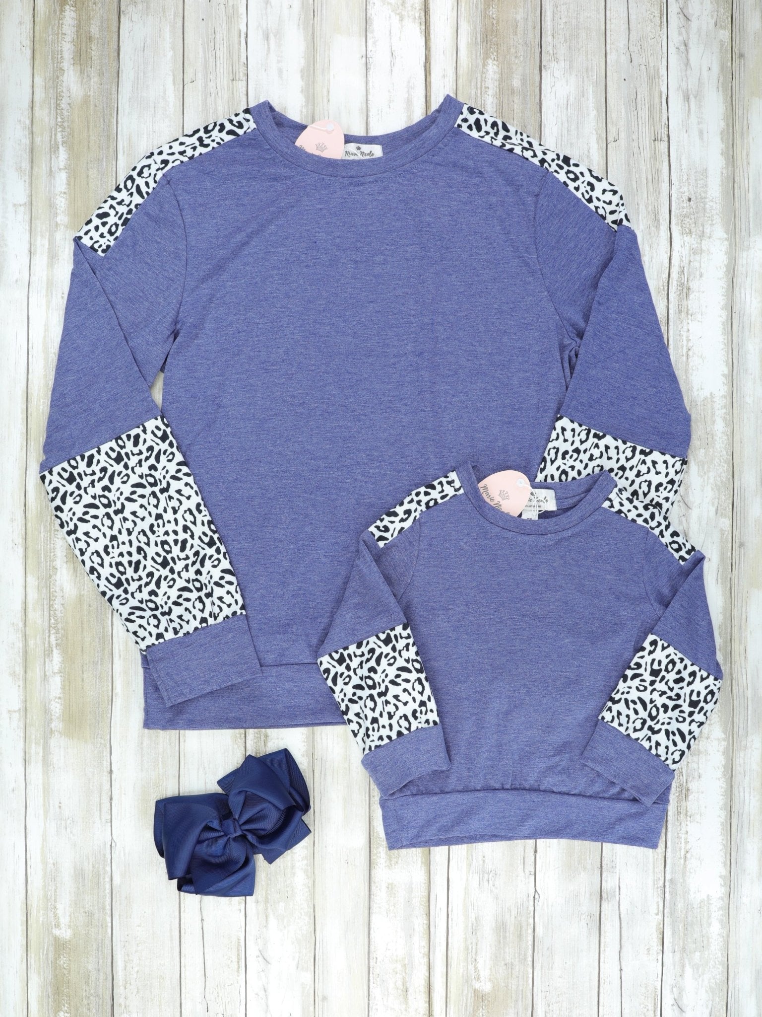 Mom & Me Heathered Blue Cheetah Top - Marie Nicole Clothing
